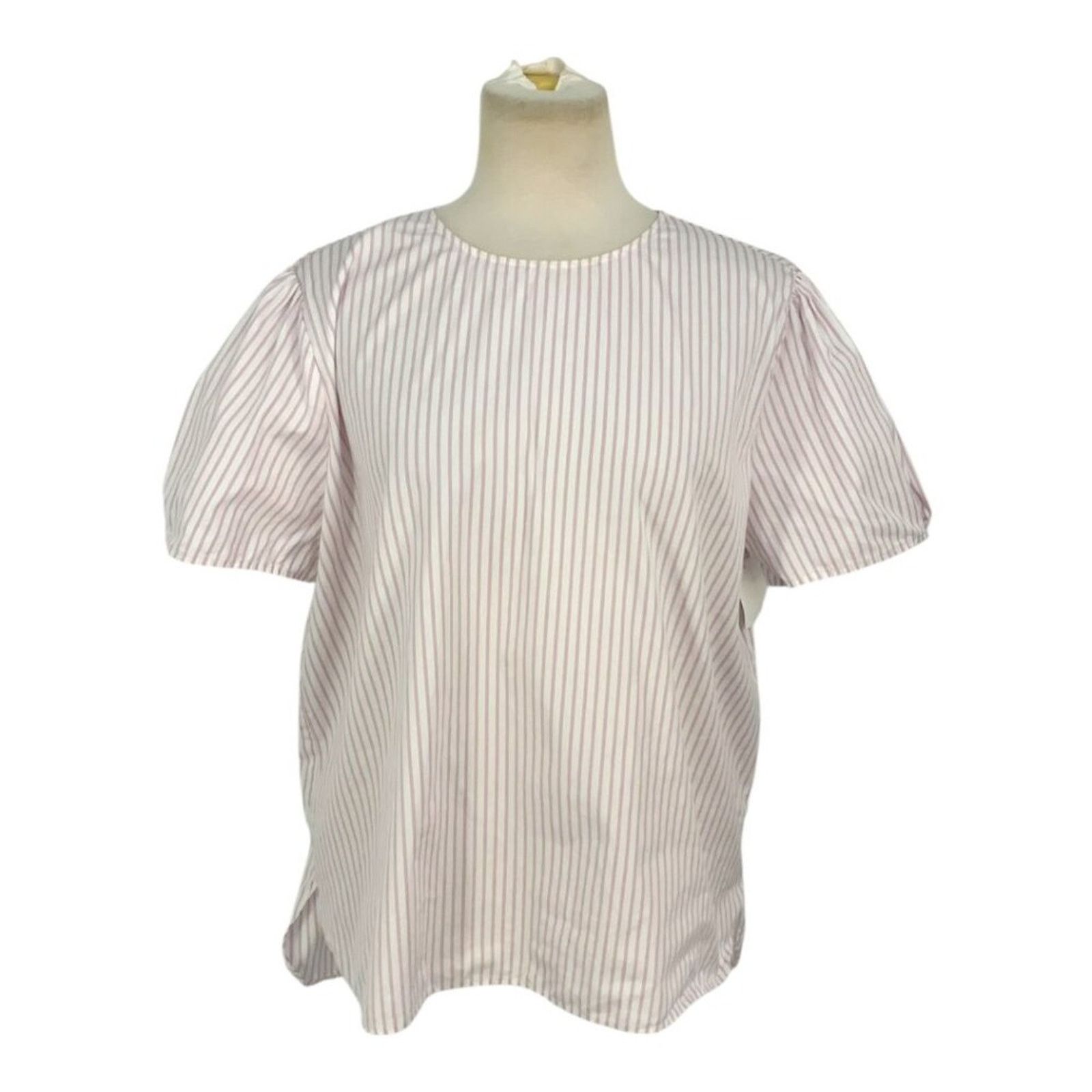 Nordstrom Nordstrom 100% Cotton Puff Sleeve Top Pink Stripe Large NWOT Size L / US 10 / IT 46 - 1 Thumbnail