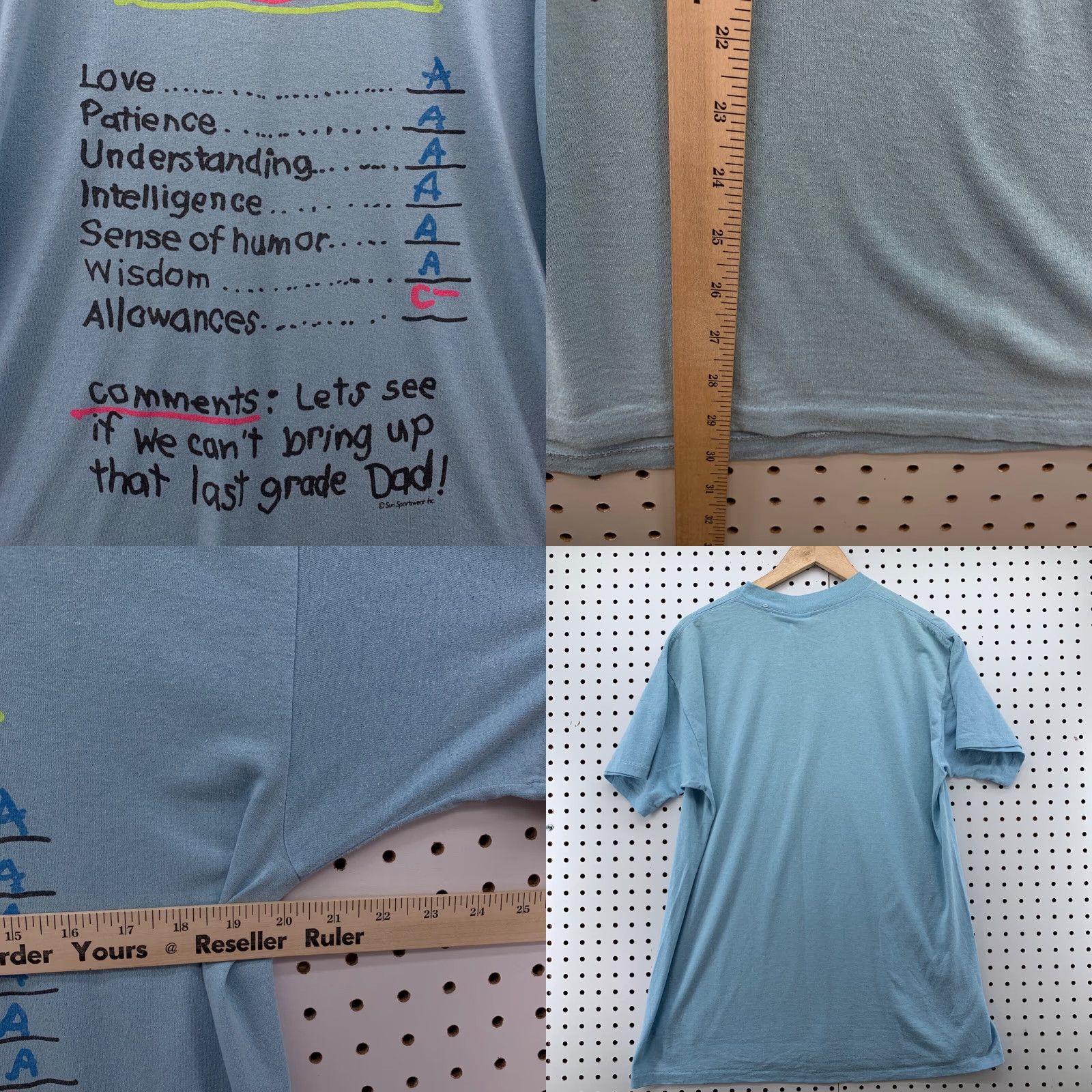 Vintage Vintage 80s Dad Funny Shirt Mens Large Blue Single Stitch Report Card T-Shirt Size US L / EU 52-54 / 3 - 8 Thumbnail