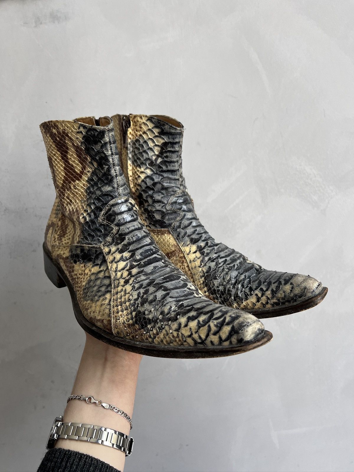 Hedi Slimane Rare python leather snake Hedi slimane style leather boots Size US 7.5 / EU 40-41 - 6 Thumbnail