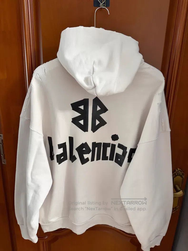 Balenciaga Balenciaga Beige Tape Hooded Sweatshirt Size US M / EU 48-50 / 2 - 2 Thumbnail