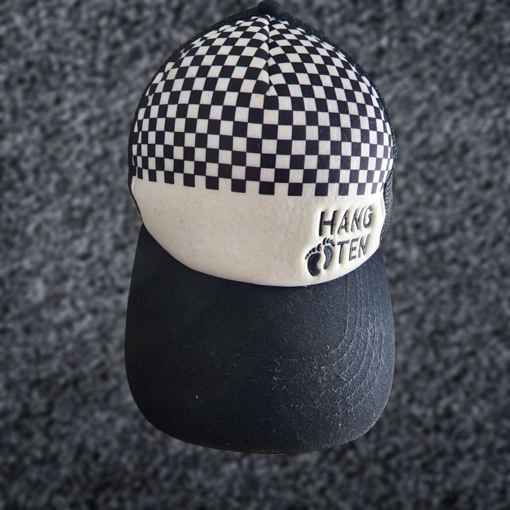 Etro VINTAGE Hang Ten California Checkerboard Surfer Snapback Hat Black White Cap Unisex Adults Adjustable Trucker Style SK8 Surf Party Size ONE SIZE - 1 Thumbnail
