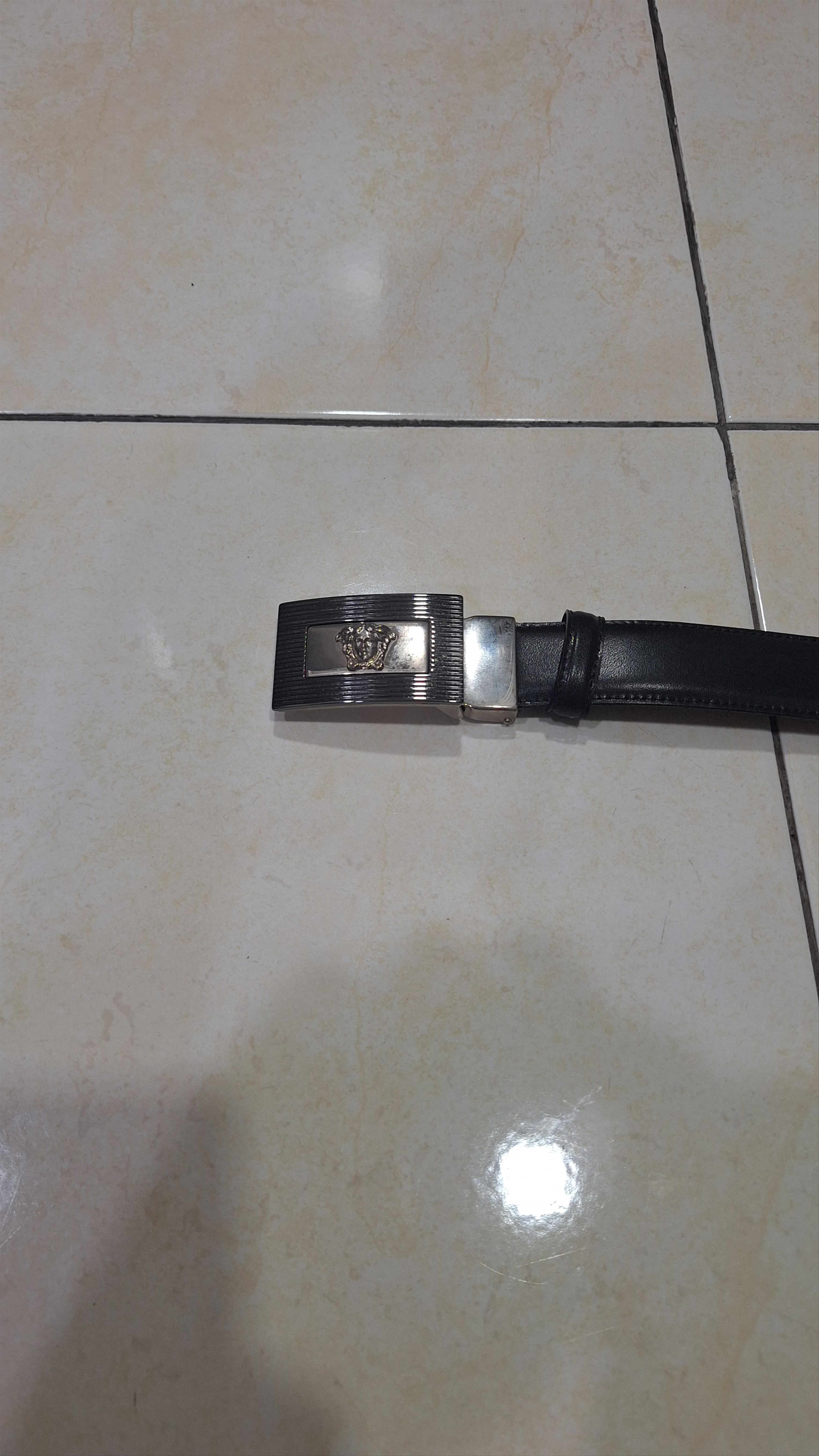 Versace Versace Medusa Black Leather Silver Buckle Size 44 - 4 Thumbnail