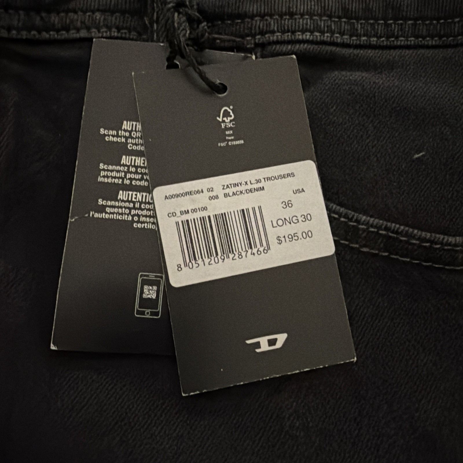 Diesel Diesel Mens Zatiny Slim Bootcut Jeans RE064 Black Size 36/30 Size US 36 / EU 52 - 7 Thumbnail