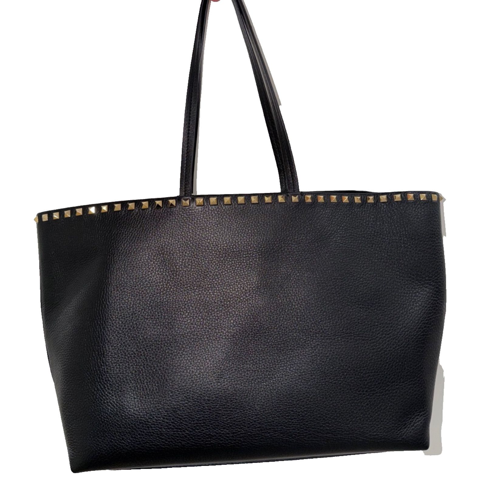 Valentino Valentino Garavani Rockstud Large Black Grained Tote Size ONE SIZE - 8 Thumbnail