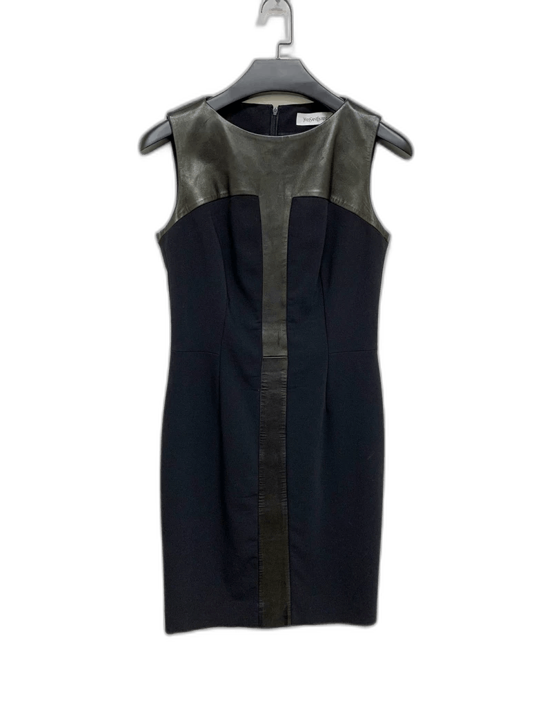 Yves Saint Laurent YSL Black Leather Panel Dress Size 40 Size L / US 10 / IT 46 - 1 Thumbnail