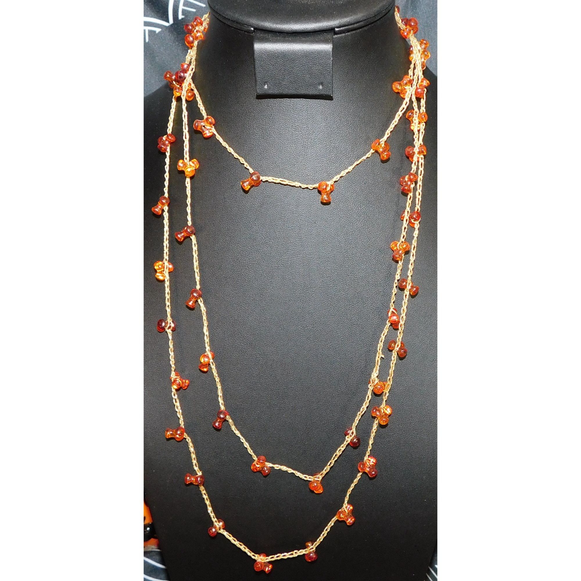 Handmade Vintage Handmade Woven Gold Tone Necklace With Tri-Bead Acce Size ONE SIZE - 3 Thumbnail