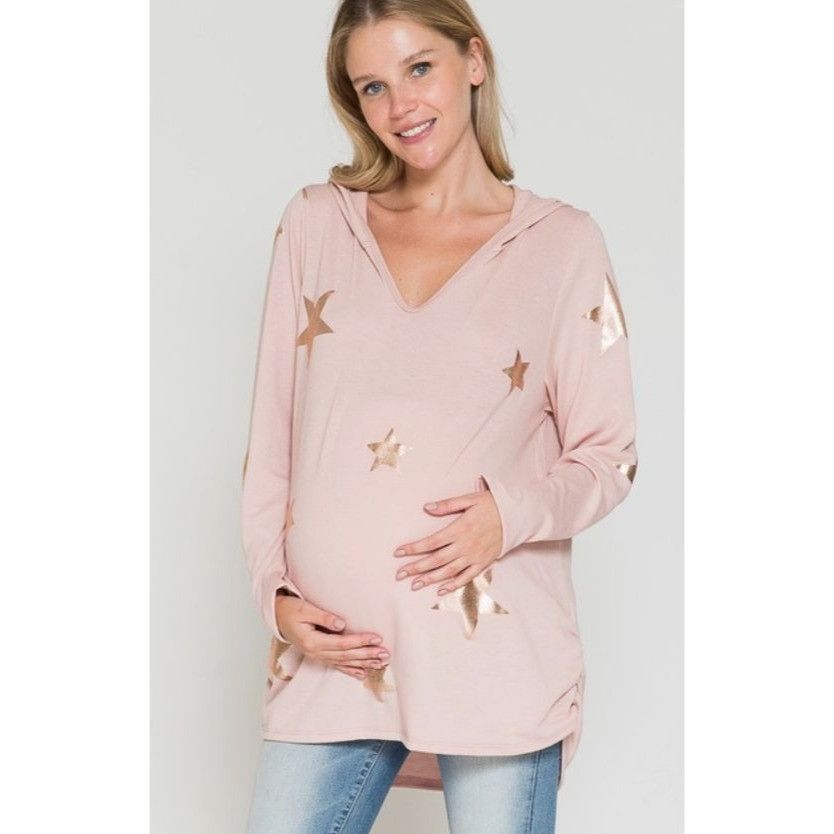 Other Maternity Star Print Hoodie Top Pink Metallic Accents XL By Size XL / US 12-14 / IT 48-50 - 1 Thumbnail