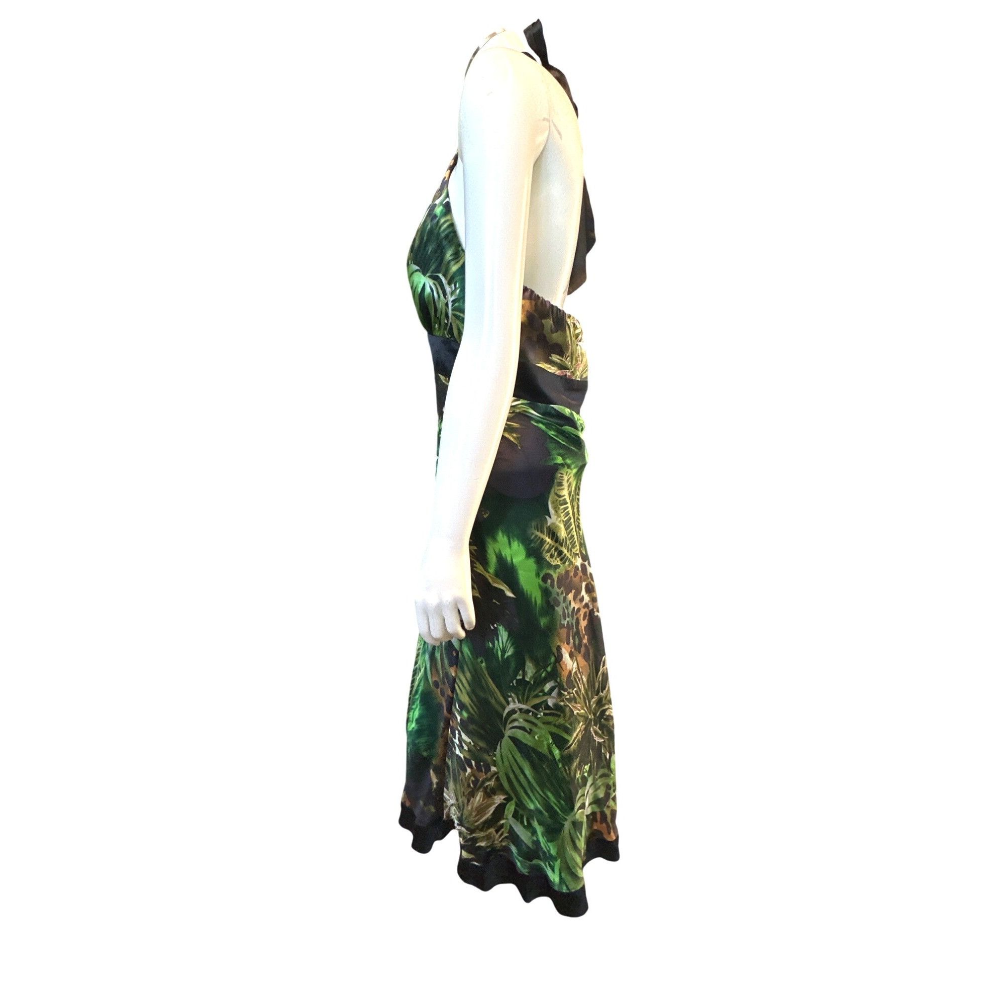 Other Cache Size Medium Green Jungle Print Silk Halter Dress Tropi Size M / US 6-8 / IT 42-44 - 3 Thumbnail