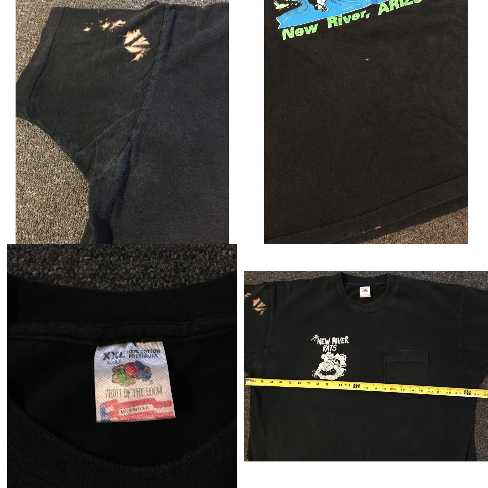 Fruit Of The Loom VINTAGE 90s Arizona River Rats Faded Distress Shirt XXL Black USA Grunge Single Stitch Pocket Tee Mens T-Shirt Size US XXL / EU 58 / 5 - 8 Thumbnail