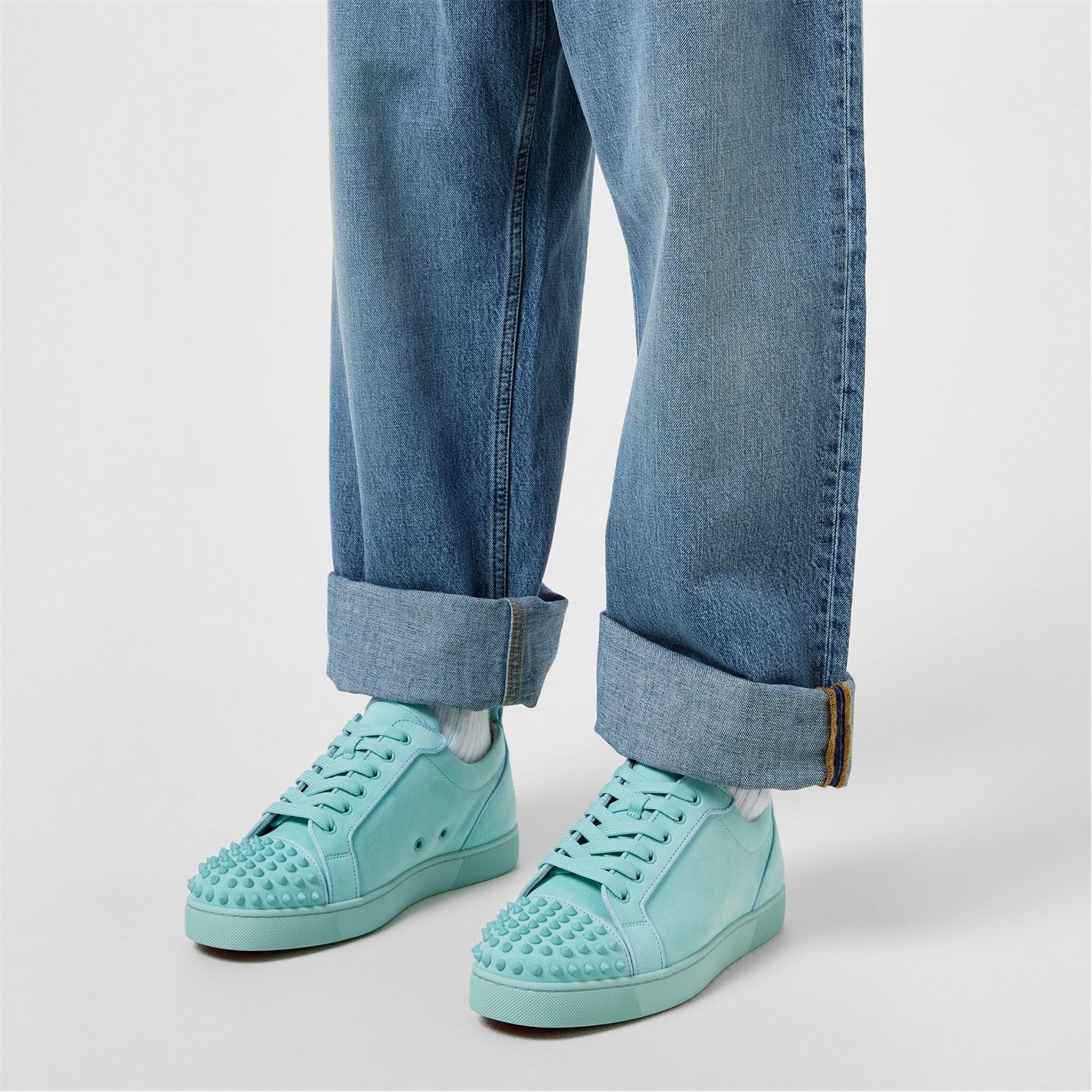 Christian Louboutin Men'S Louis Junior Spikes Suede Trainers Size US 9 / EU 42 - 2 Thumbnail