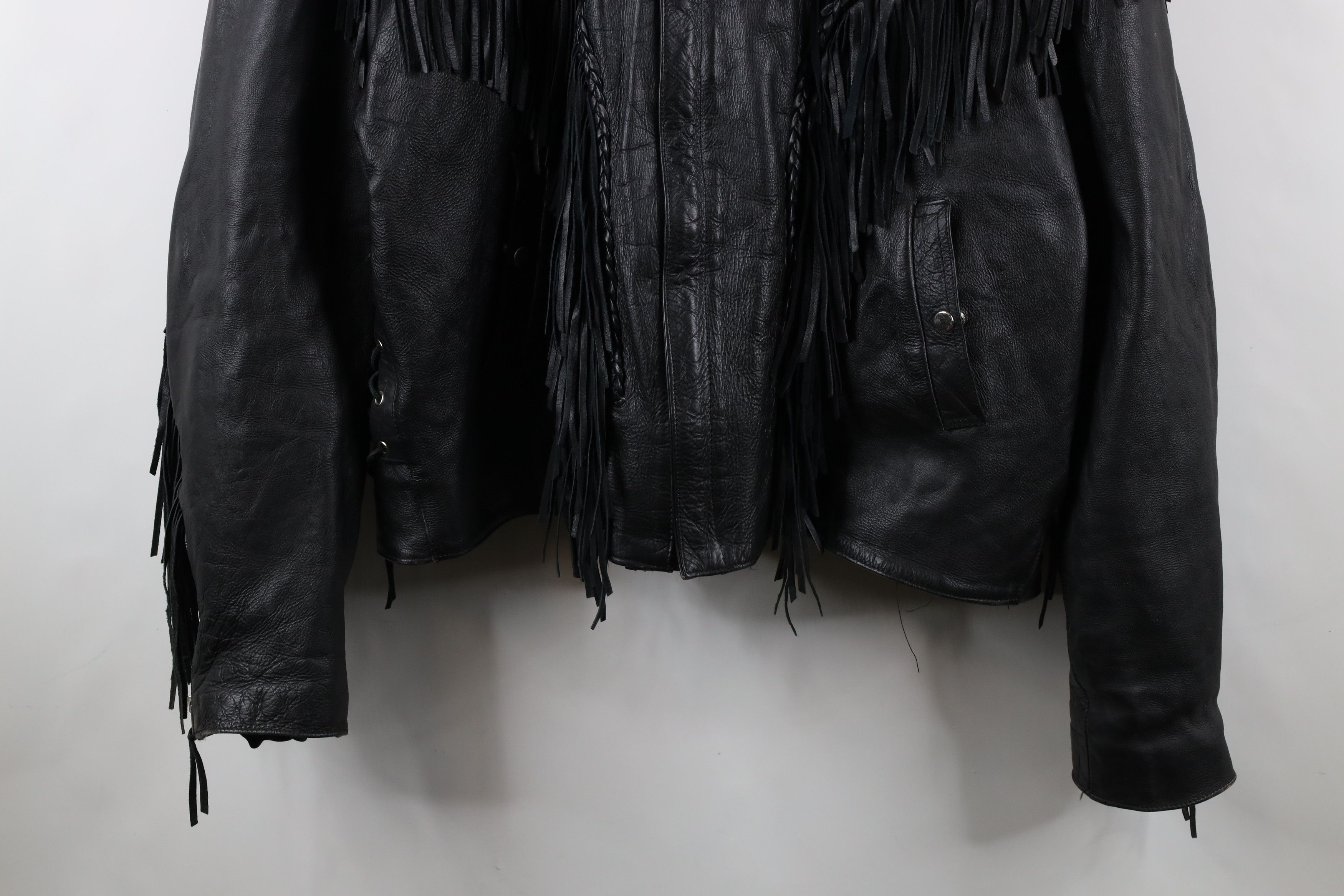 Vintage Vintage 90s Streetwear Leather Fringed Motorcycle Jacket Size US XXL / EU 58 / 5 - 3 Thumbnail
