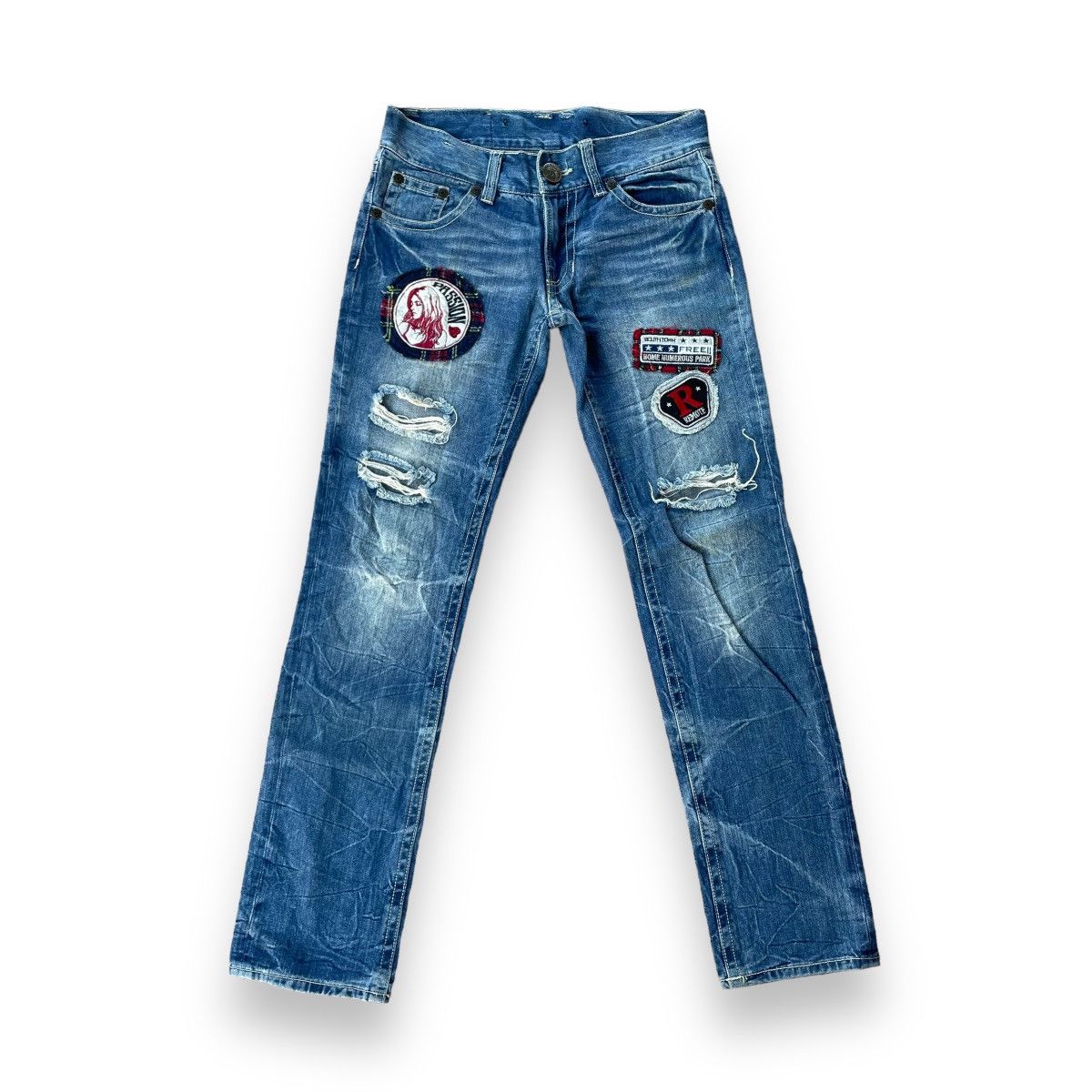 Beauty Beast 🇯🇵 SKY BOMBER PATCHWORK DISTRESSED WASHED DENIM PANTS Size 30" / US 8 / IT 44 - 1 Thumbnail