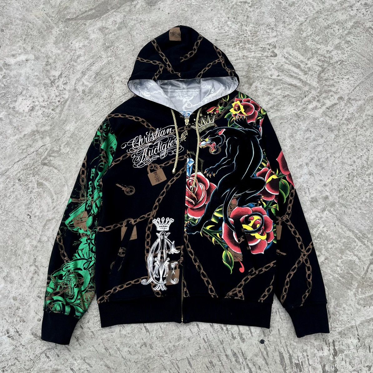 Christian Audigier × Ed Hardy Christian Audigier Gold Zip Hoodie