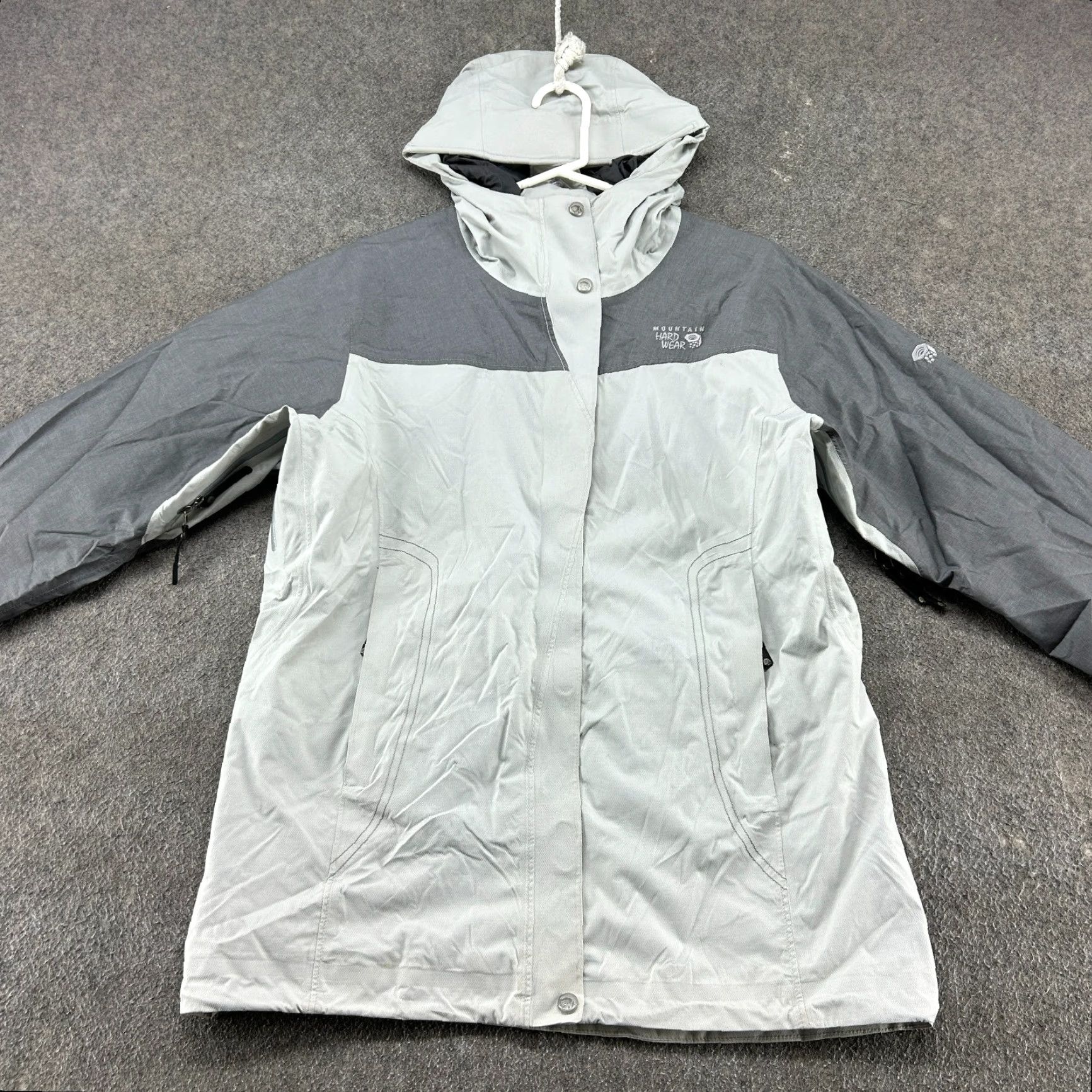 Mountain Hardwear Mountain Hardwear Jacket Womens L White Grey Rain Coat Hooded Nylon Full Zip Size L / US 10 / IT 46 - 3 Thumbnail
