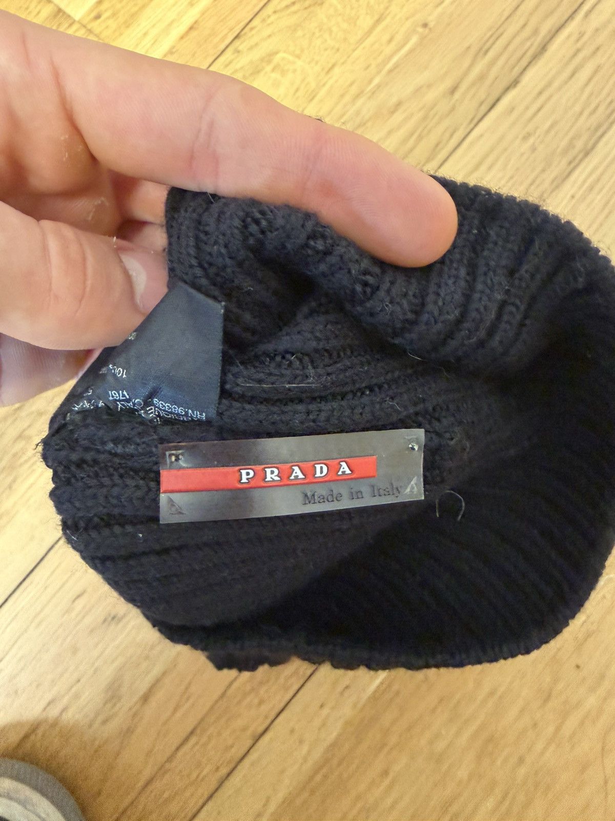 Prada Prada Sport Linea Rossa Red Logo Beanie - Black 100% Wool Size ONE SIZE - 3 Thumbnail