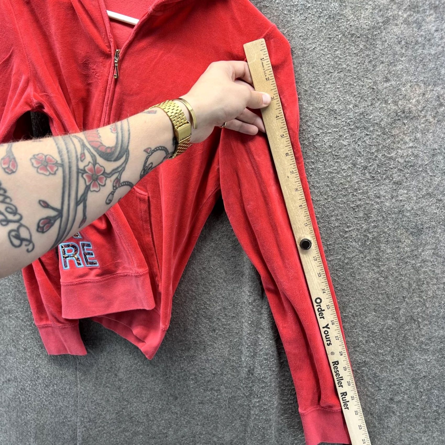Juicy Couture Juicy Couture Hoodie Womens XS Red Velour Glamorous Logo Full Zip Sweatshirt Size XS / US 0-2 / IT 36-38 - 7 Thumbnail