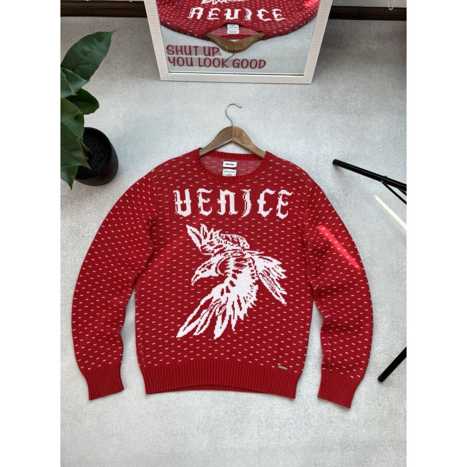 Diesel VINTAGE Diesel Venice Rare Sweater Men’s Pullover Eagle Red White Cotton M Crew Neck Knit Pullover Diesel Venice City 90s Mens Size US M / EU 48-50 / 2 - 2 Thumbnail