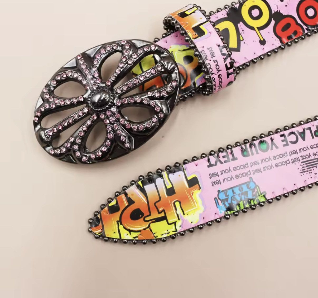 Other Punk Rhinestone Graffiti Western Cowboy PU Leather Belt Size ONE SIZE - 4 Thumbnail