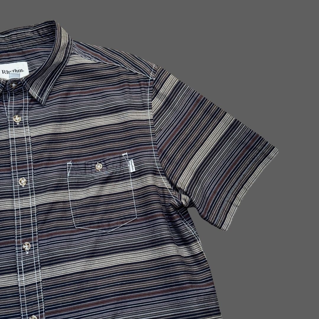 Rhythm Rhythm Striped Gray Short Sleeve Button Up Mens XL Size US XL / EU 56 / 4 - 3 Thumbnail