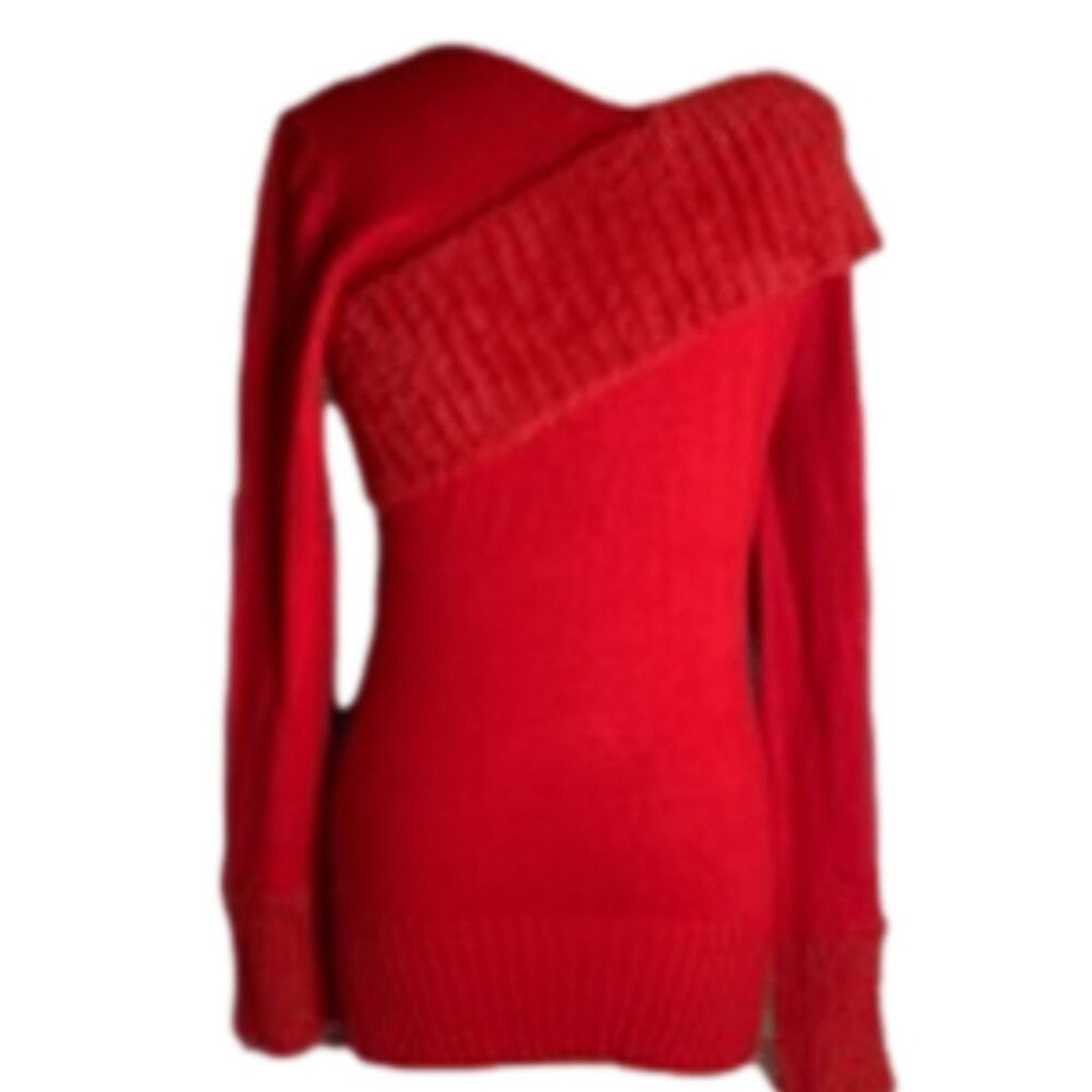 Other Cozy Minimalist Off-Shoulder Red Knit Sweater Amélie Botik M Size M / US 6-8 / IT 42-44 - 7 Thumbnail