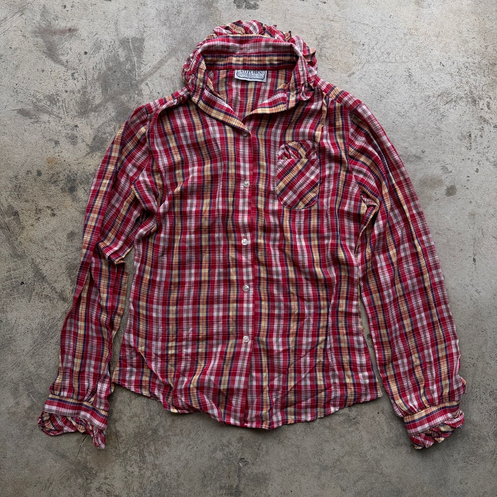 Other Cute Vtg y2k Stitches Plaid Ruffle Collar Button Down Shirt Size S / US 4 / IT 40 - 1 Thumbnail