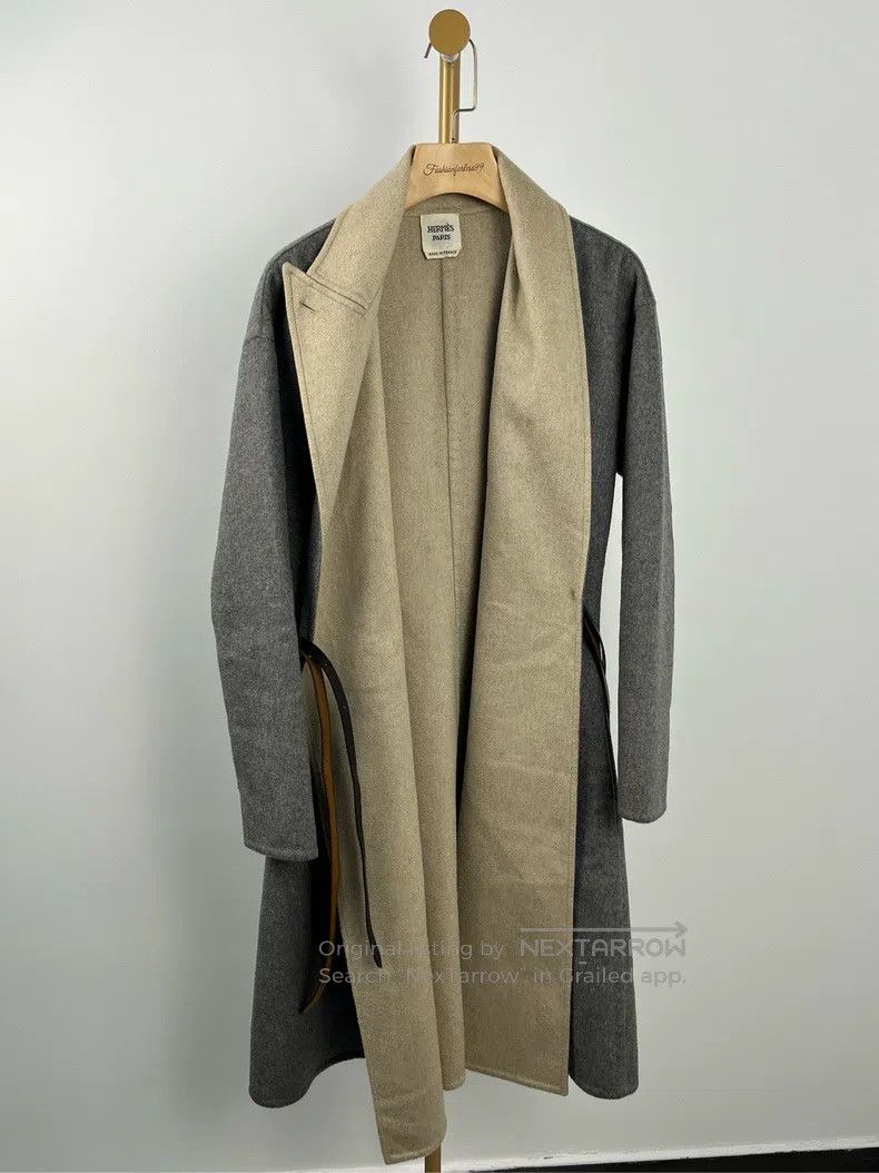 Hermes Hermes Gray Lapel Patchwork Long Sleeve Wool Coat Size XXS / US 00 / IT 34 - 1 Thumbnail