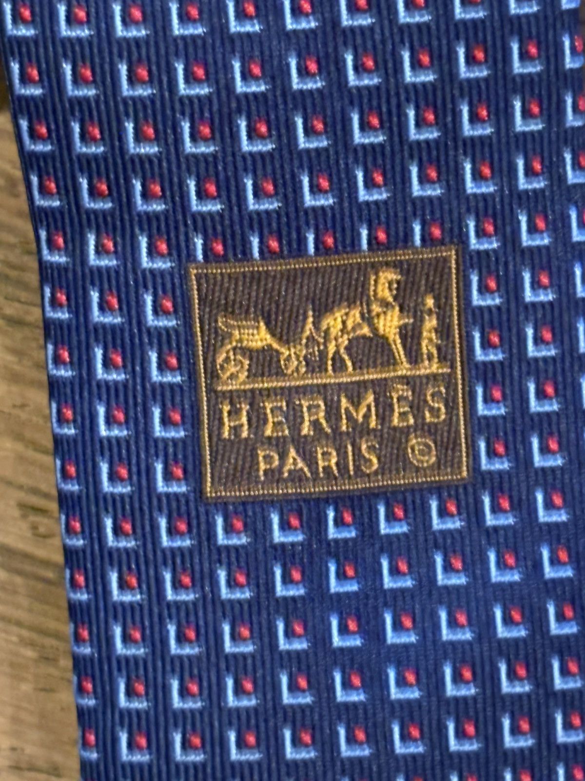 Hermes Hermes men’s jacquard navy and red silk tie Size 30 - 3 Thumbnail