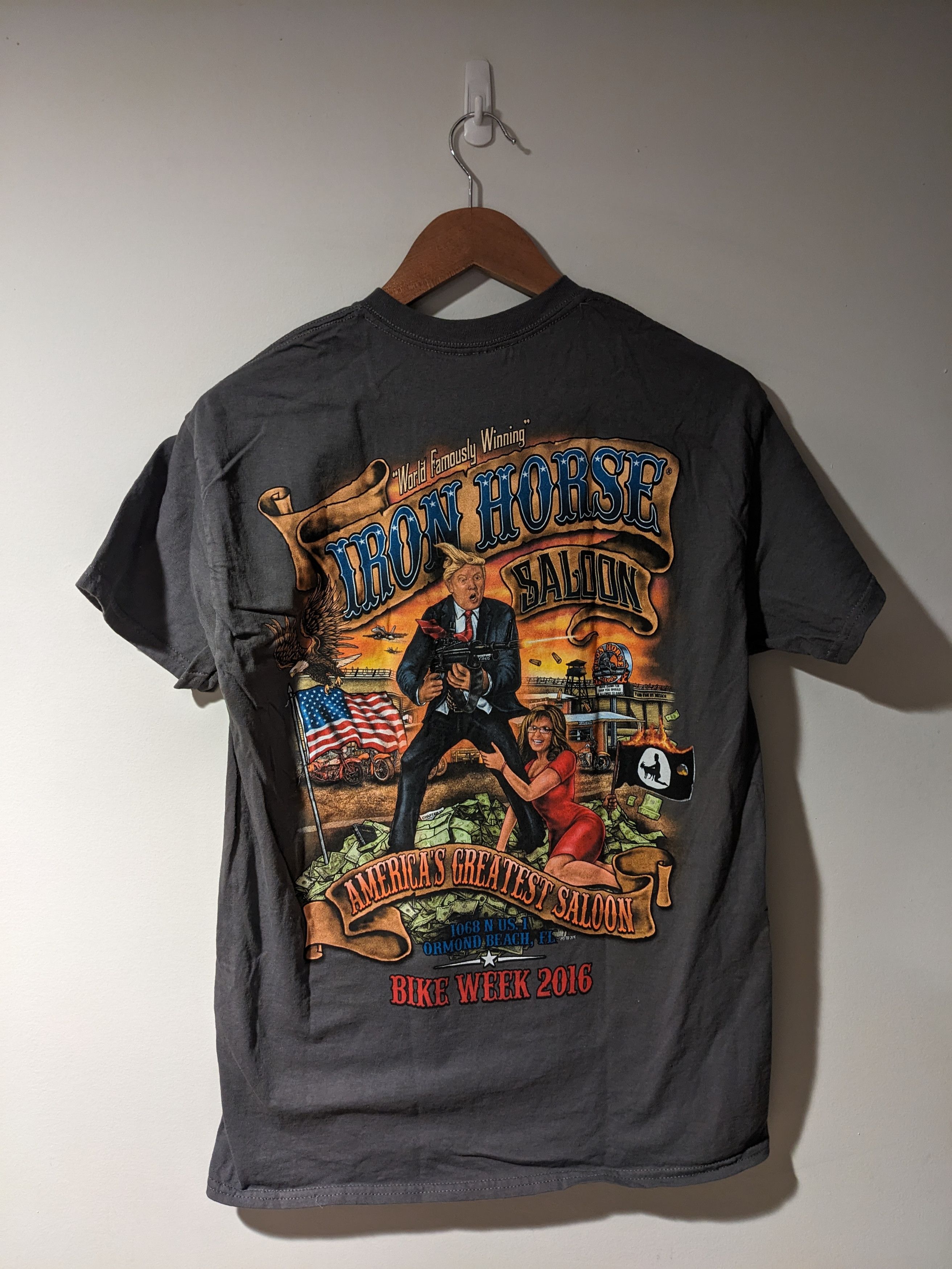 Gildan × Harley Davidson Iron Horse Saloon Bike Week 2016 Trump Gray Medium T-Shirt Size US M / EU 48-50 / 2 - 1 Thumbnail