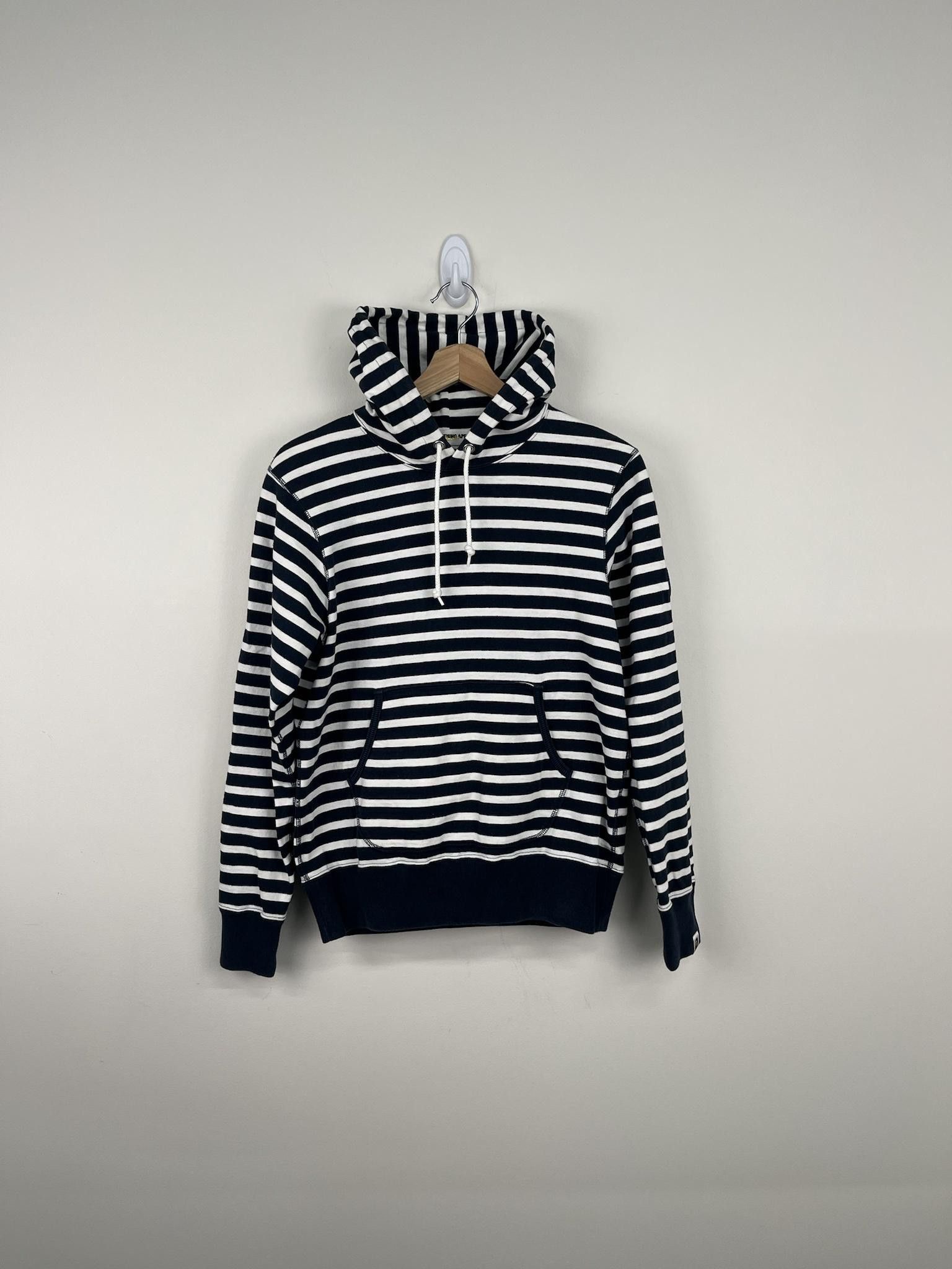 image of Bape Striped Sailor Hoodie Anchor Arm Patch in Navy, Men's (Size Small)