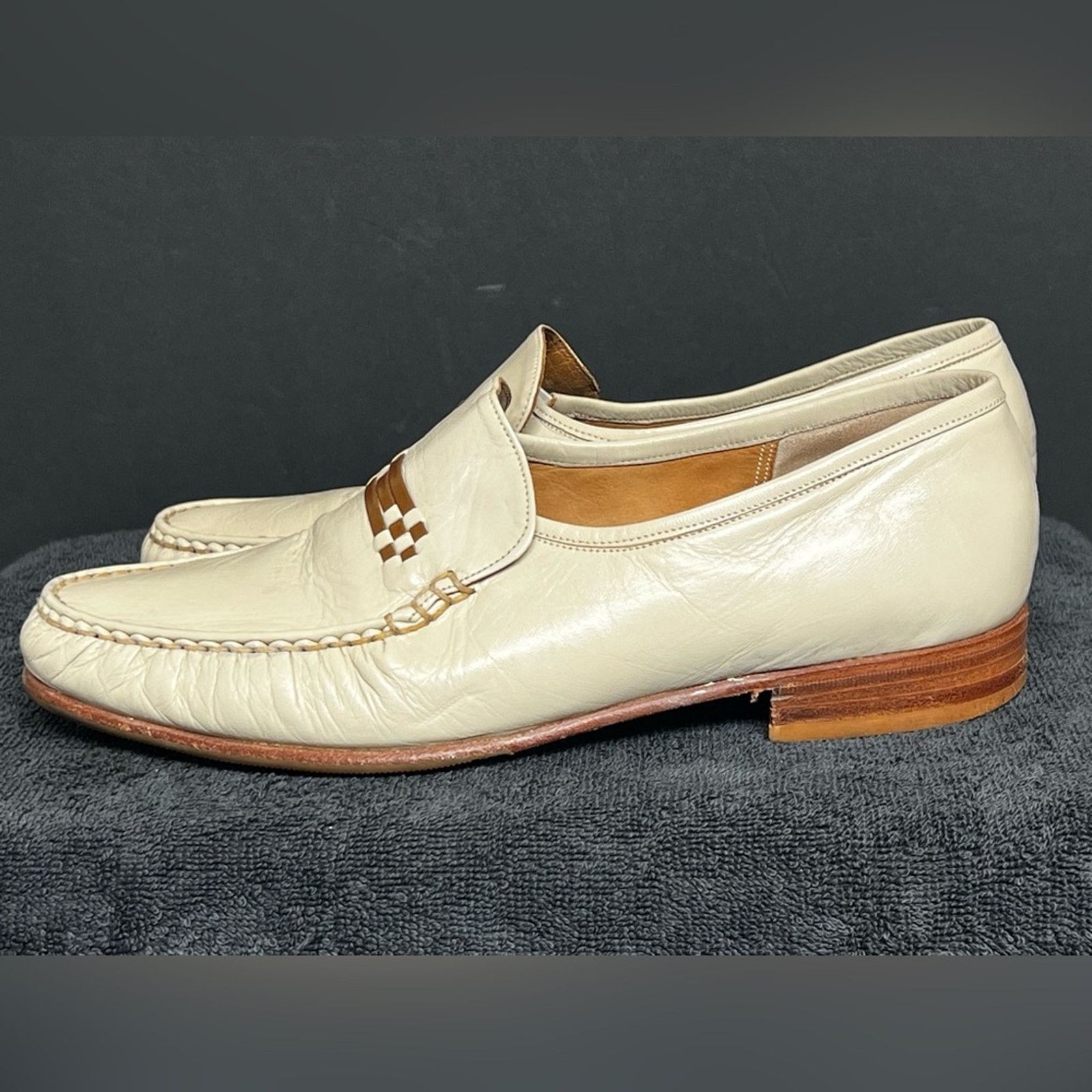 Barker BARKER Men's Beige BIT Leather Loafers Made in England Size US 9 / EU 42 - 5 Thumbnail