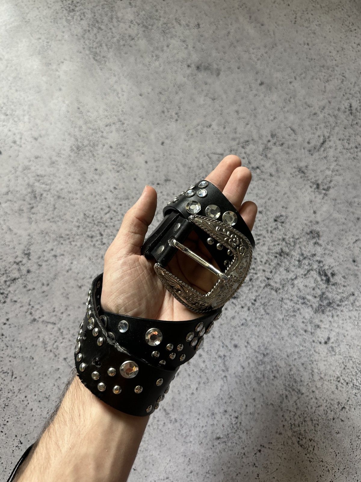 Vintage Vintage Leather Belt Rhinestone Avant Garde Y2K Opium Size ONE SIZE - 1 Thumbnail