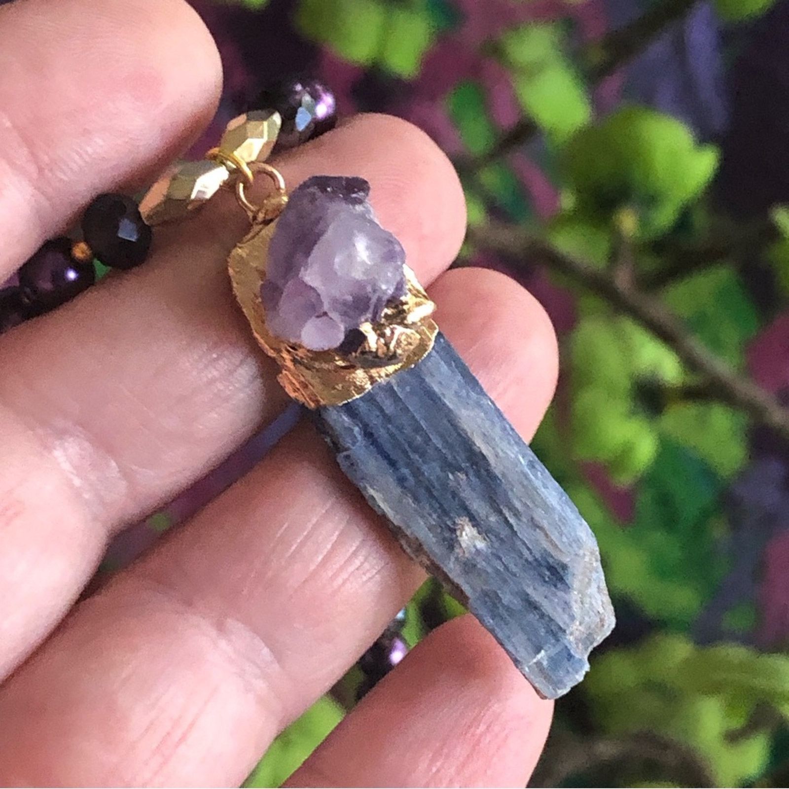 Handmade Handcrafted repurpose kyanite and amethyst Pearl necklace Size ONE SIZE - 8 Thumbnail