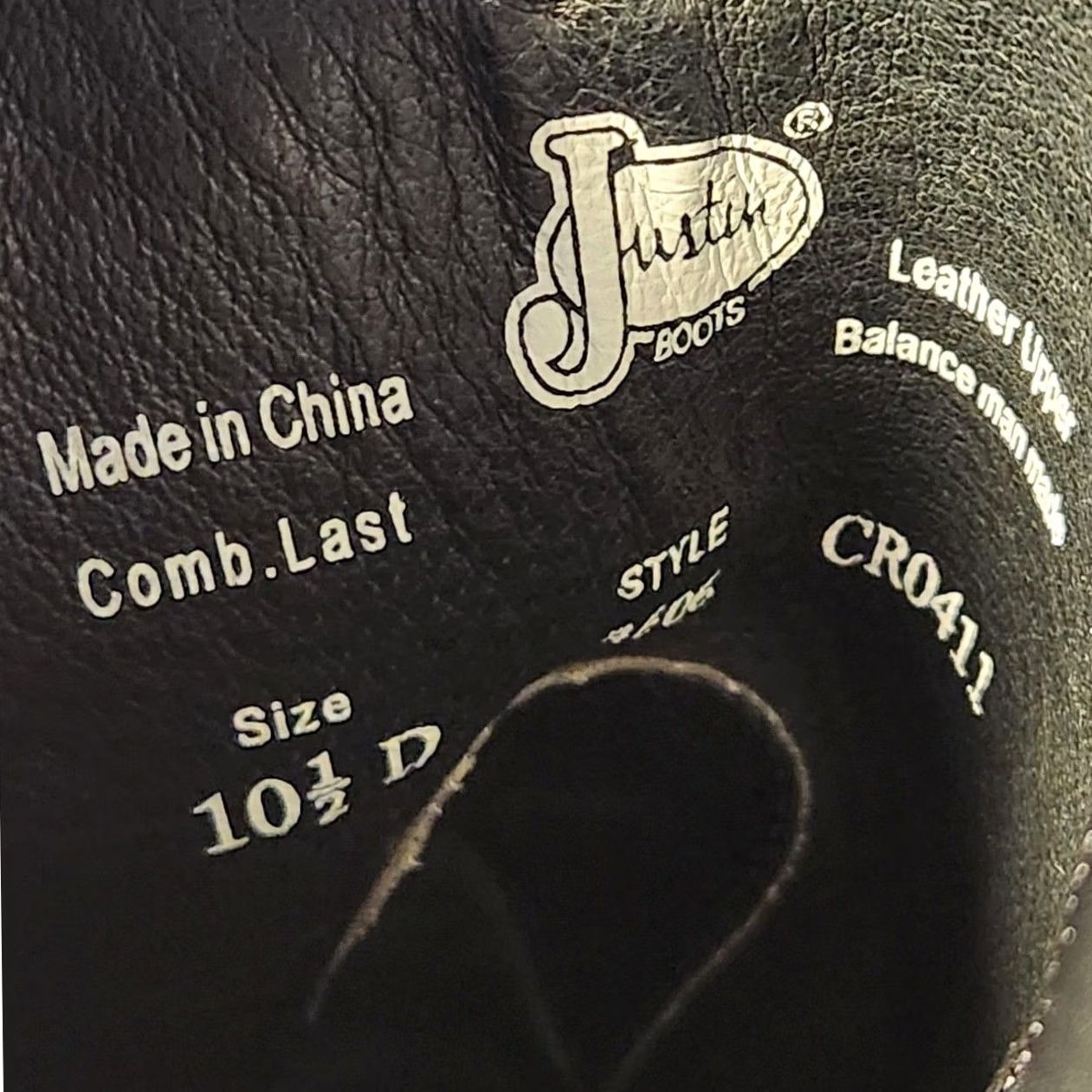 Vintage Justin Boots Mens 10.5 D Black Leather Western Roper Pull On Shoes? Size US 10 / EU 43 - 5 Thumbnail
