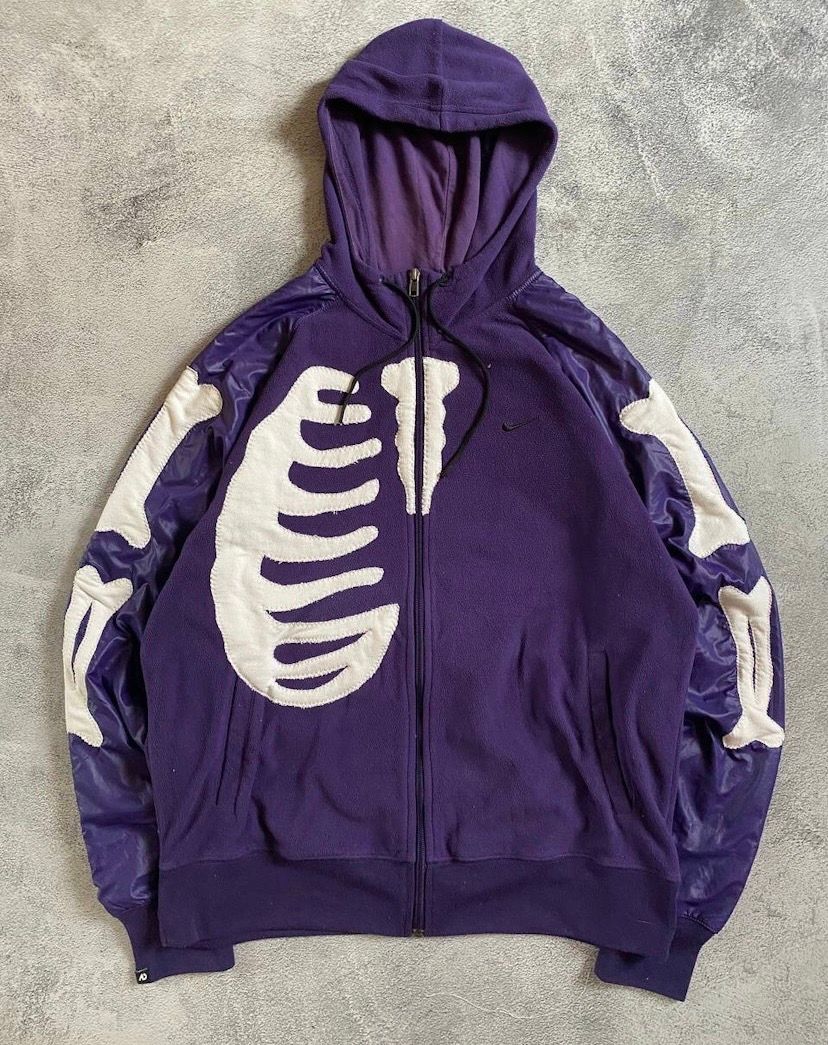 Pre-owned Nike X Vintage Nike Custom Distressed Skeleton Y2k Fleece Hoodie In Purple