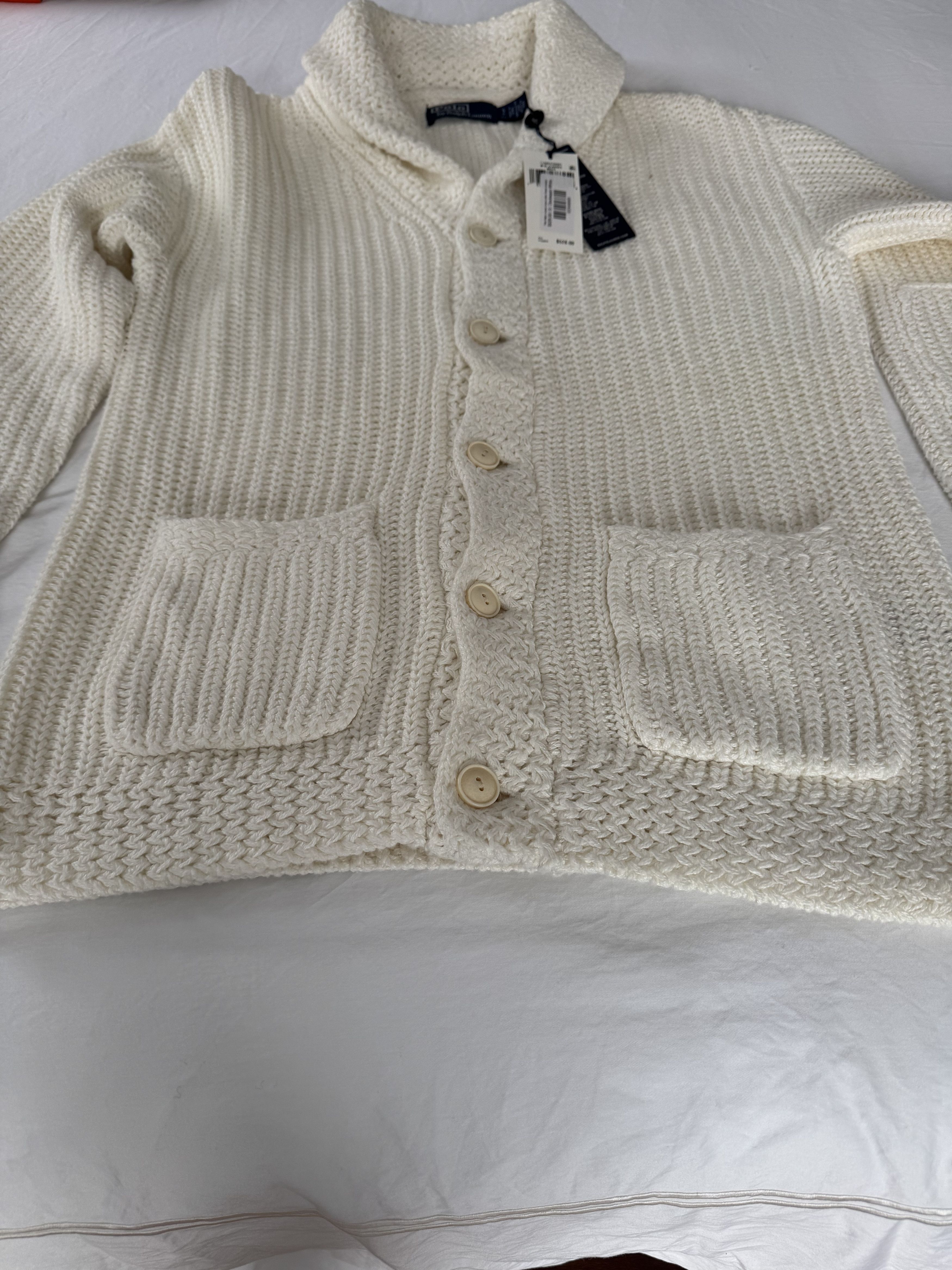 Polo Ralph Lauren Shawl Collar Off White Mens Cardigan, Polo Ralph Lauren Size US S / EU 44-46 / 1 - 4 Thumbnail