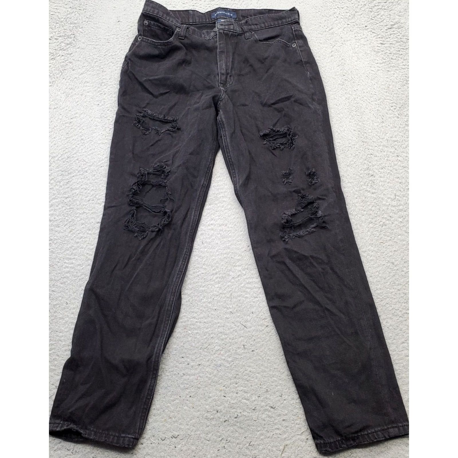 Vintage Aéropostale Mom Jeans Women's 6 Black Denim Distressed Comfort Fit Straight Leg Jeans Womens Size 6 Black Distressed Comfort Fit Straight Leg Size 28" / US 6 / IT 42 - 2 Thumbnail