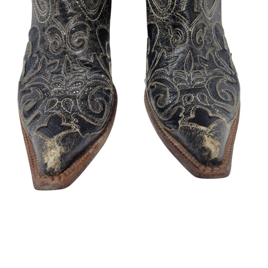 Other Corral Vintage Black Distressed Lizard Western Boots Size US 9.5 / IT 39.5 - 3 Thumbnail