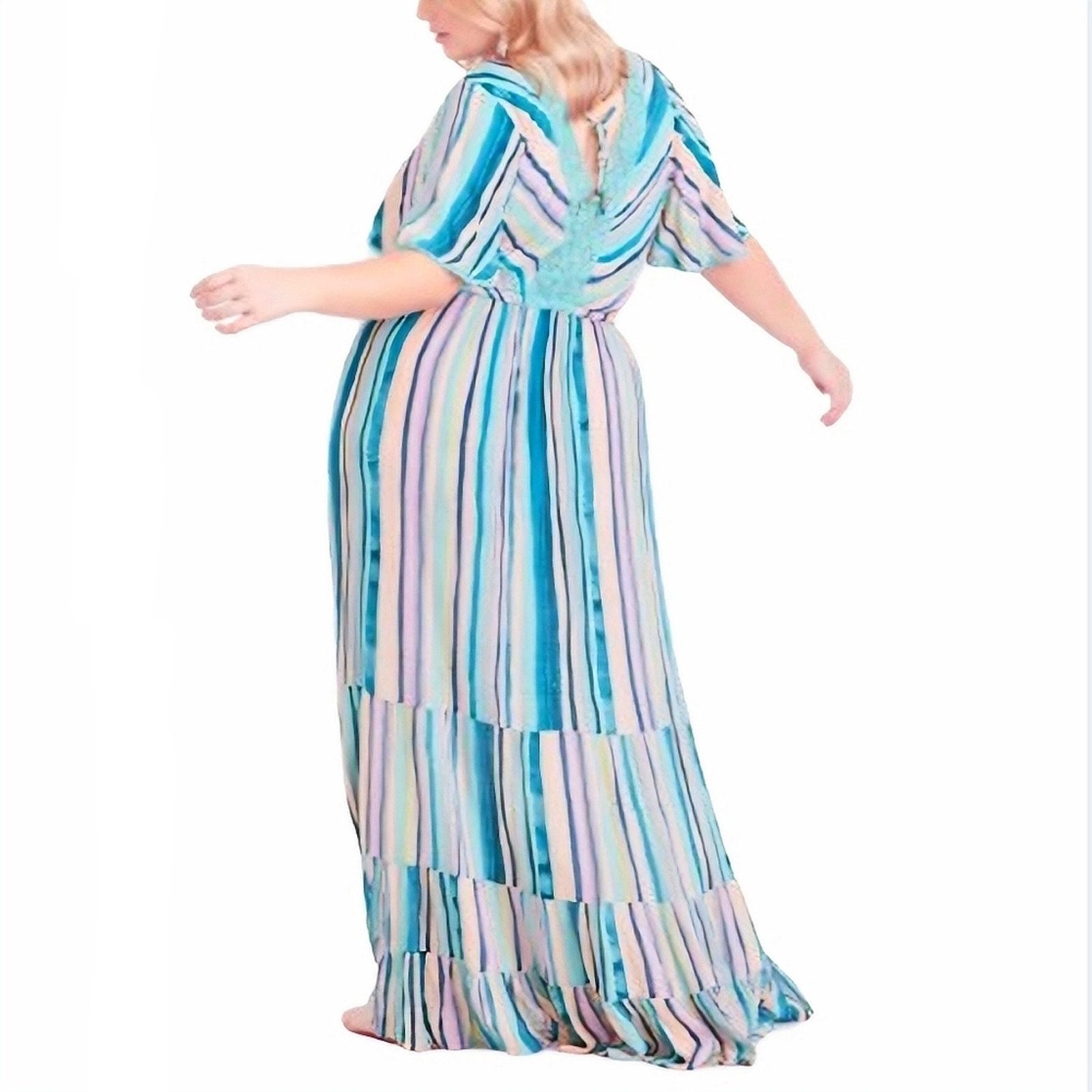 Avenue AVEOLOGY CROCHET ACCENT STRIPED GAUZE MAXI DRESS 14w ☆ NWT Size XL / US 12-14 / IT 48-50 - 6 Thumbnail