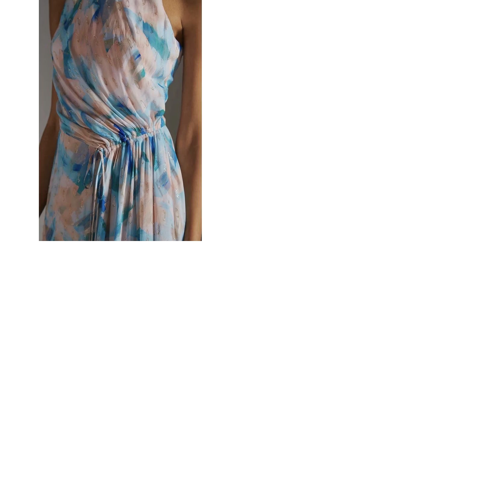 Vintage Shoshanna Blue Macie Brushstroke-Print Hi-Low Gown Dress Size 12 Womens Maxi Plateau? Size XL / US 12-14 / IT 48-50 - 9 Thumbnail