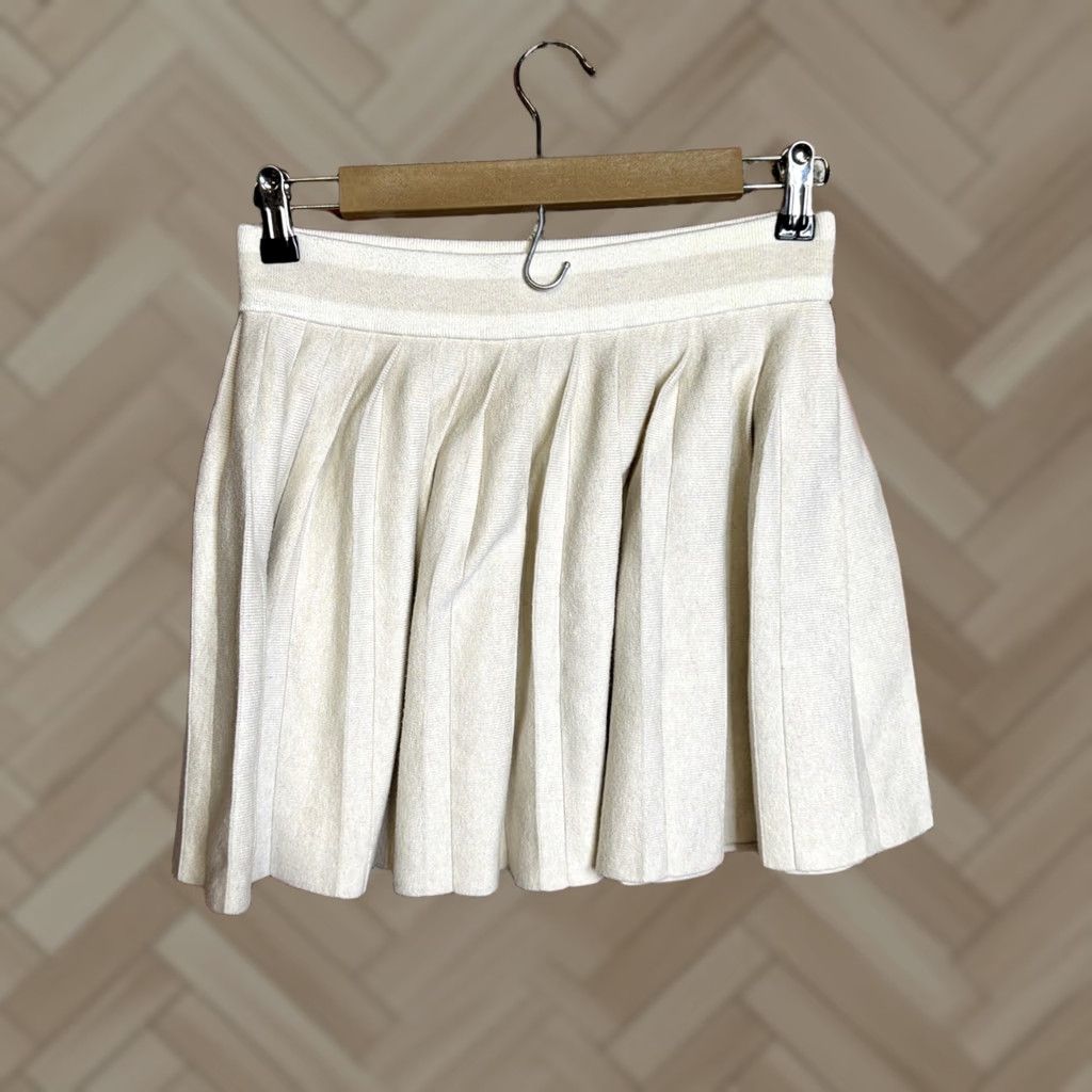 Vintage Aerie Skirt Womens S Beige White Pleated Pull On Wool Blend Mini Tennis Knit Elastic Waist All Seasons Short Casual Bohemian Preppy Sports Size S / US 4 / IT 40 - 1 Thumbnail
