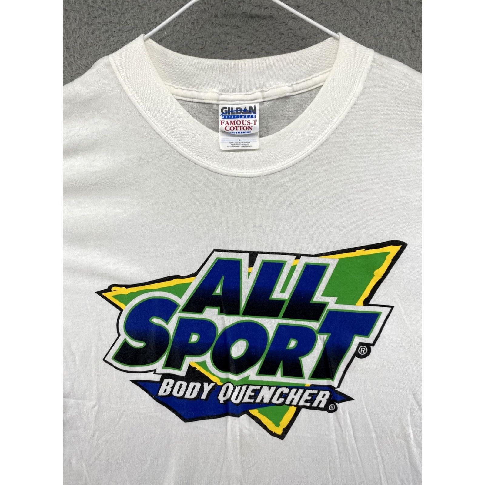 Gildan Vintage Gildan Shirt Mens L White Short Sleeve Crew Neck Logo Retro Y2K All Sport Body Quencher Sports Drink Size US L / EU 52-54 / 3 - 4 Thumbnail