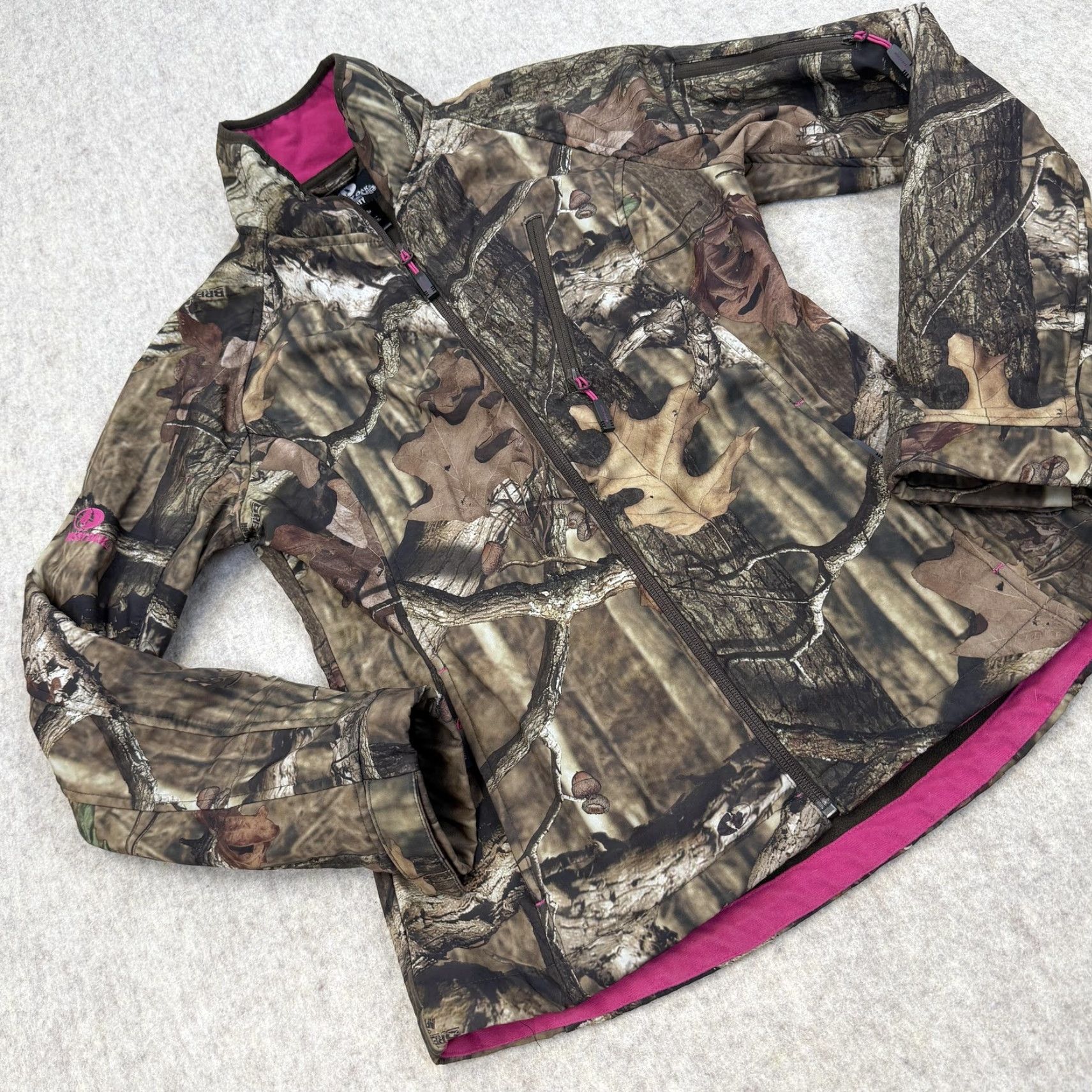 Vintage Mossy Oak Womens Jacket Camouflage Softshell Brown M Mid-Length Zip Pockets Full Zip Collared Lined Outdoor Casual Travel Mens Womens Size M / US 6-8 / IT 42-44 - 2 Thumbnail