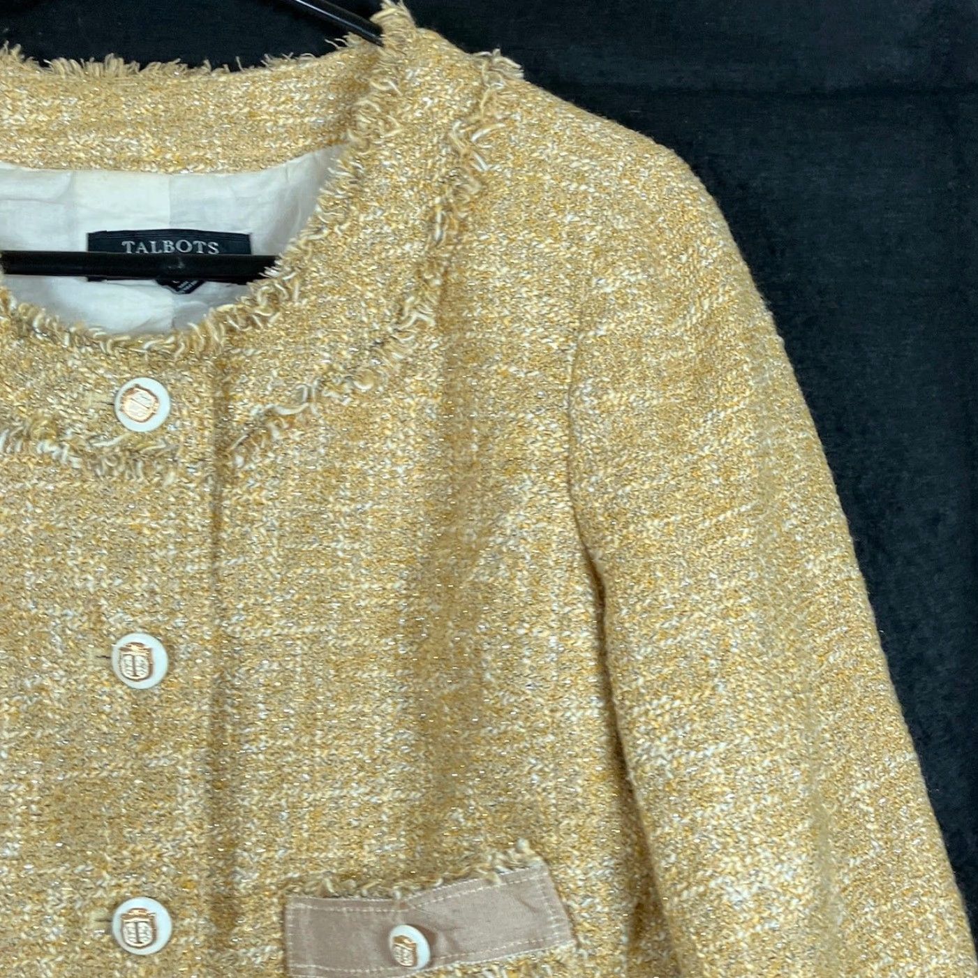 Talbots Talbots Blazer Jacket Gold Tweed Classic Jackie O Lined Cotton Blend 6P Petites Women Vintage Casual Workwear Office Mens Womens Size M / US 6-8 / IT 42-44 - 5 Thumbnail