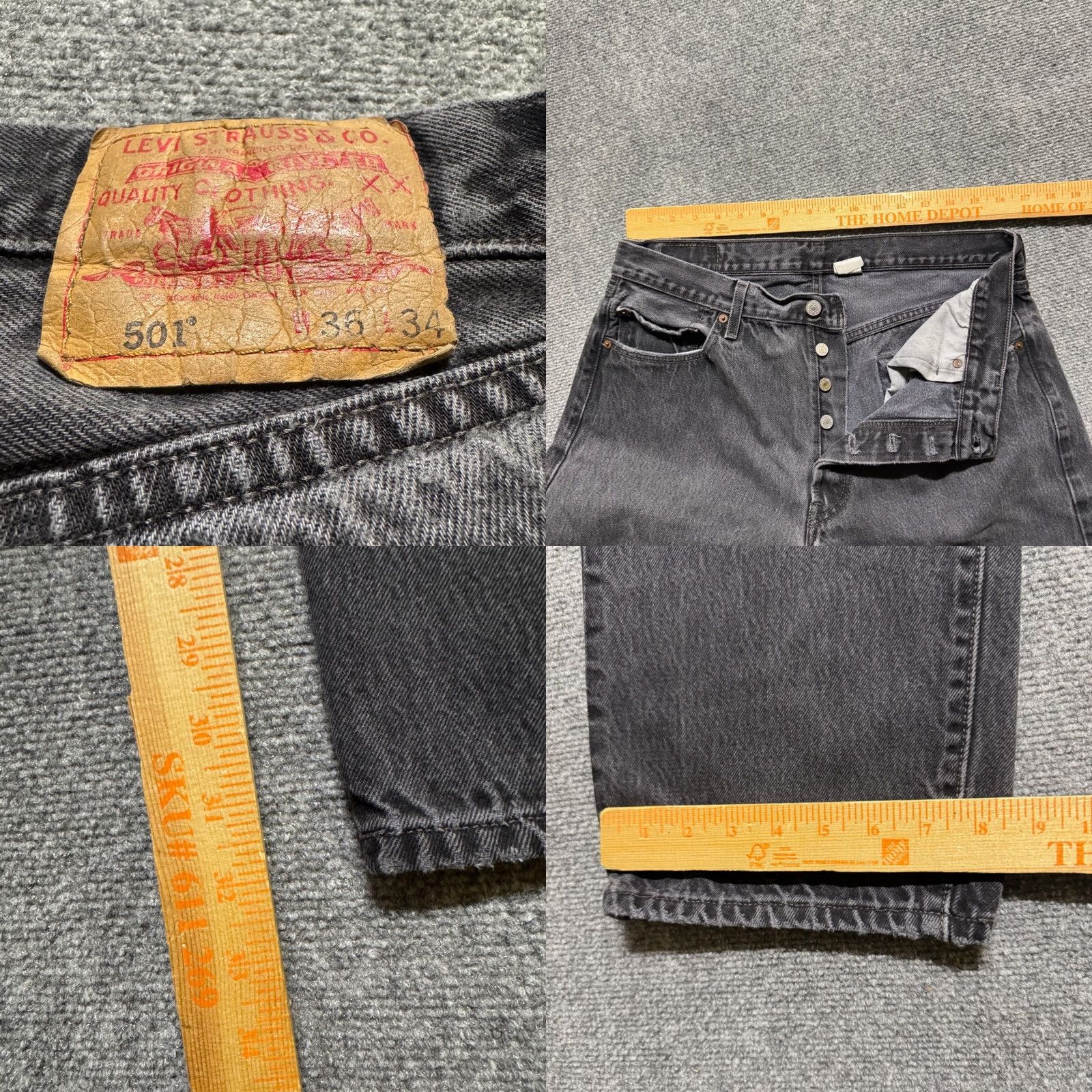 Levi's VINTAGE Levi's 501 Jeans Straight Black Men 36x34 Distressed Button Fly Paper Tag - 90s Style Mens Size US 36 / EU 52 - 8 Thumbnail