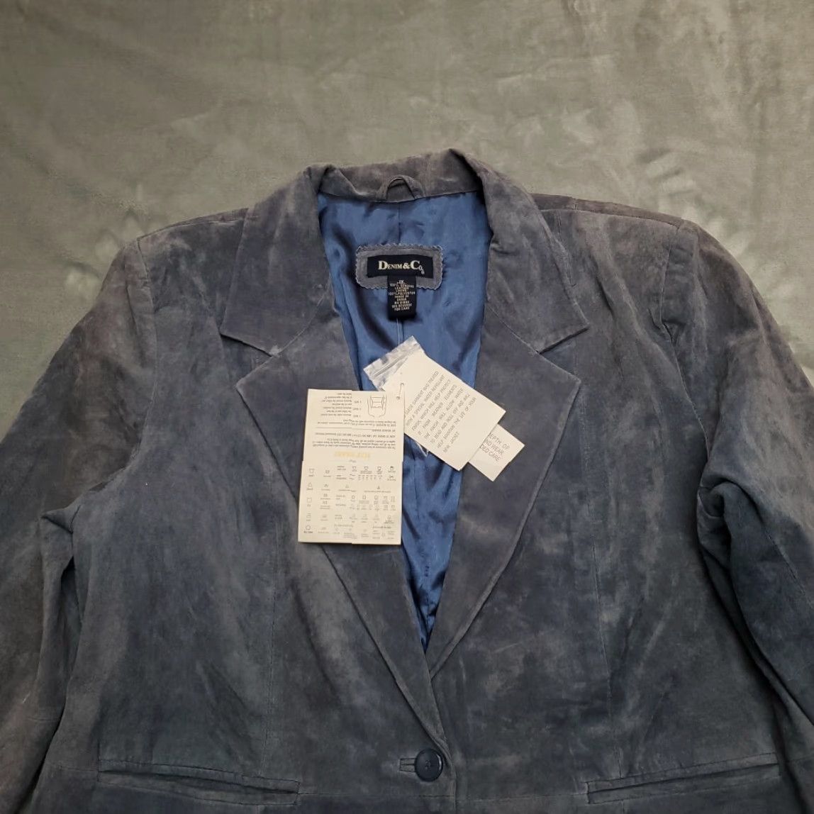 CO VINTAGE Denim Co Blazer Womens 1X Blue Suede Leather Jacket READ Denim Co Blazer Womens 1X Blue Suede Leather Jacket READ Size XL / US 12-14 / IT 48-50 - 3 Thumbnail