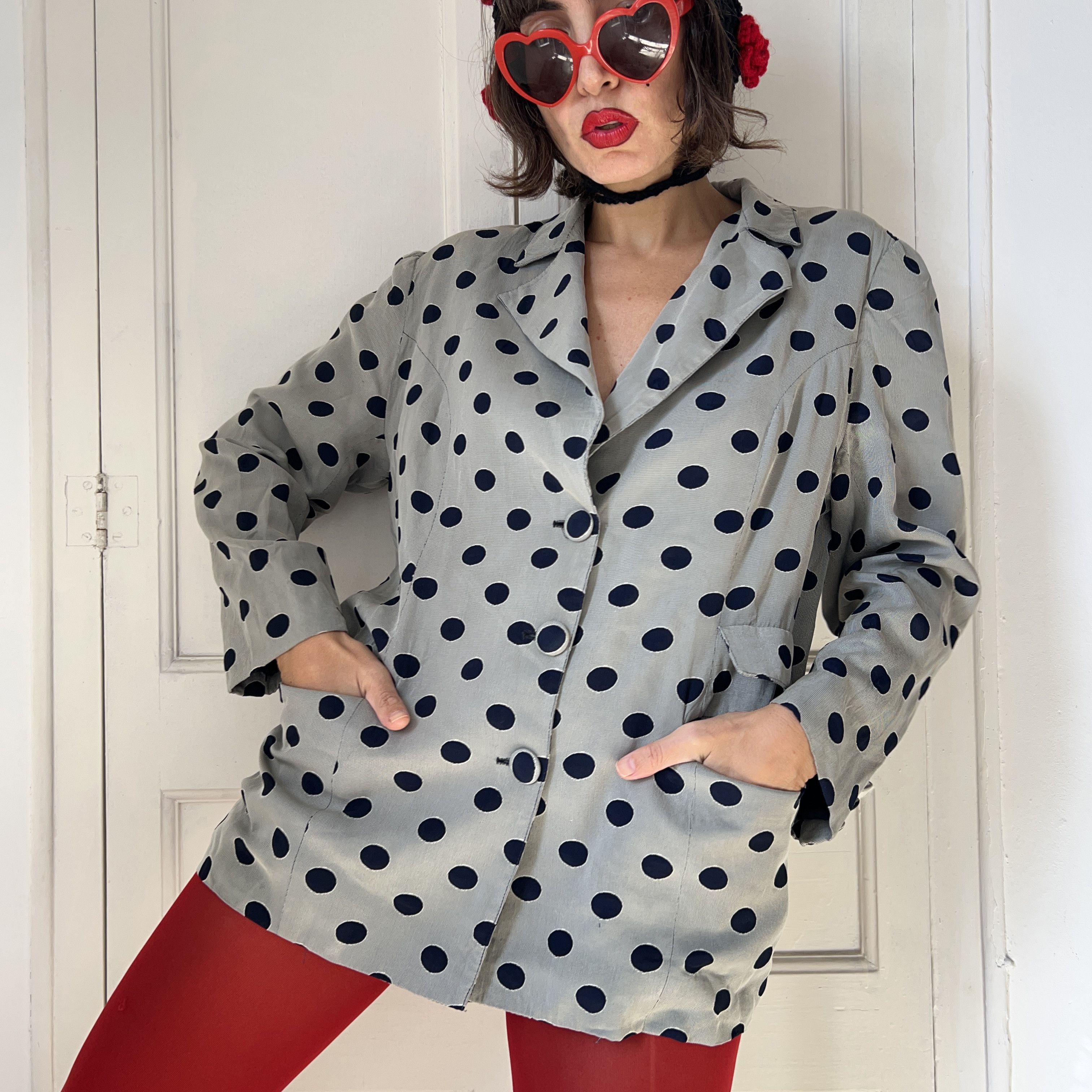 Vintage Vintage 90s Polka Dot Blazer Size XL / US 12-14 / IT 48-50 - 1 Thumbnail