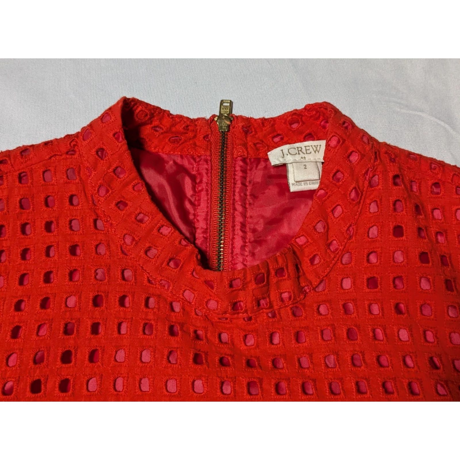 J.Crew J.CREW Women Size 2 Orange Cotton Square GEO Eyelet Lined Sleeveless Blouse Size XS / US 0-2 / IT 36-38 - 6 Thumbnail