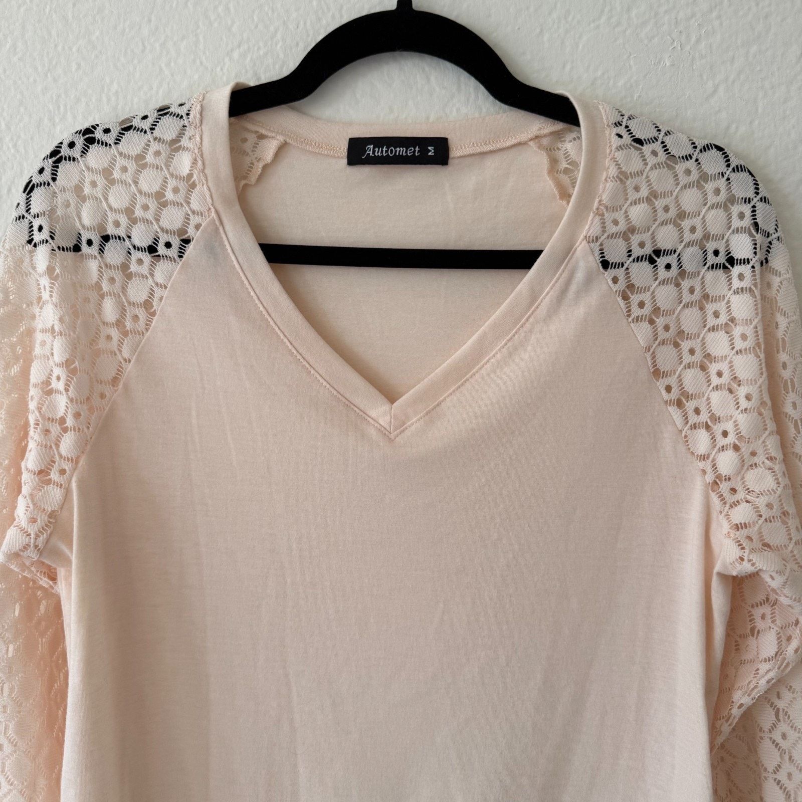 Other Crochet Lace Long Sleeve Blouse V Neck Pink M Coquette Size M / US 6-8 / IT 42-44 - 3 Thumbnail