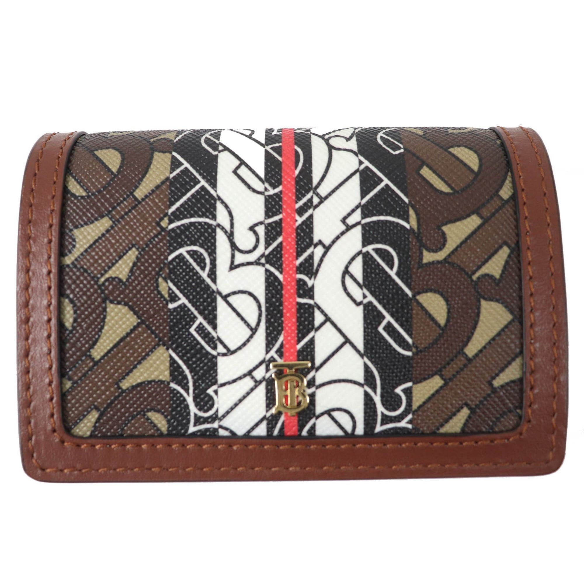 Burberry BURBERRY TB All-Over Print Compact Chain Wallet, Leather Bifold Brown, Women's Size ONE SIZE - 1 Thumbnail