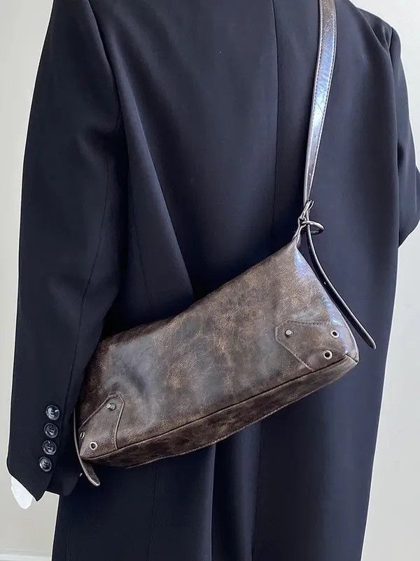 Japanese Brand Min Retro Vintage PU Leather Small Shoulder Bag y2k unisex Size ONE SIZE - 5 Thumbnail
